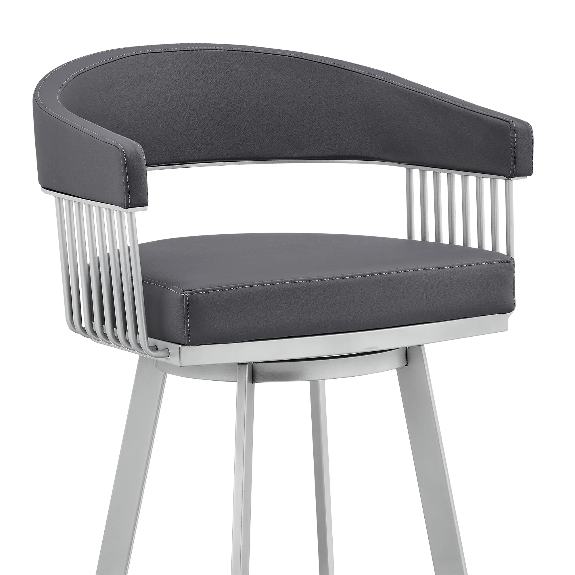 Bronson 29" Slate Grey Faux Leather and Silver Metal Bar Stool By Armen Living - Image 7