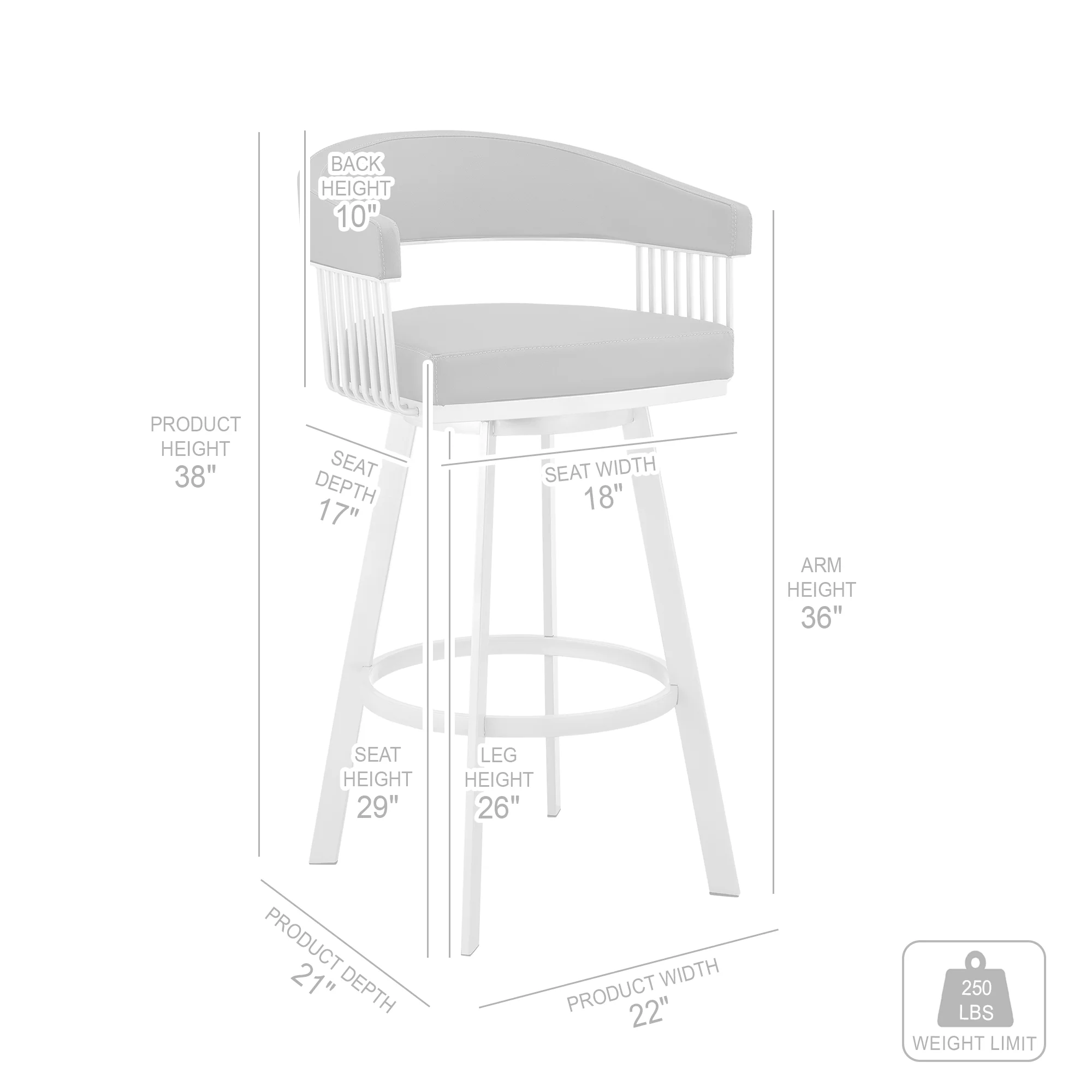 Bronson 29" Slate Grey Faux Leather and Silver Metal Bar Stool By Armen Living - Image 9