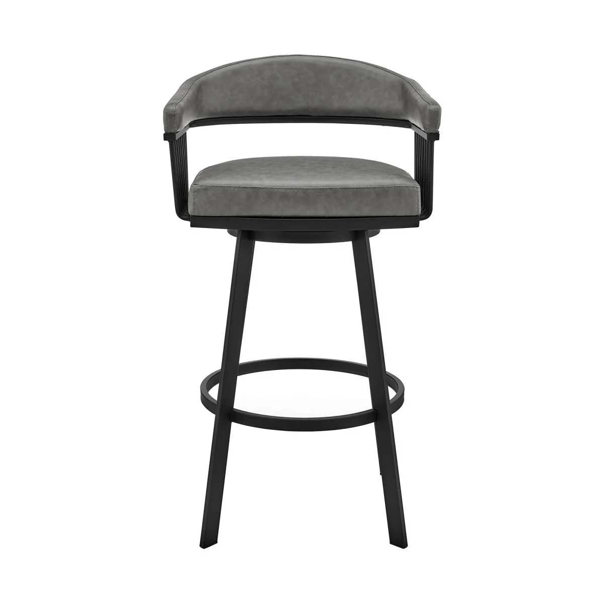 Bronson 30" Bar Height Swivel Bar Stool in Black Finish and Gray Faux Leather By Armen Living - Image 2