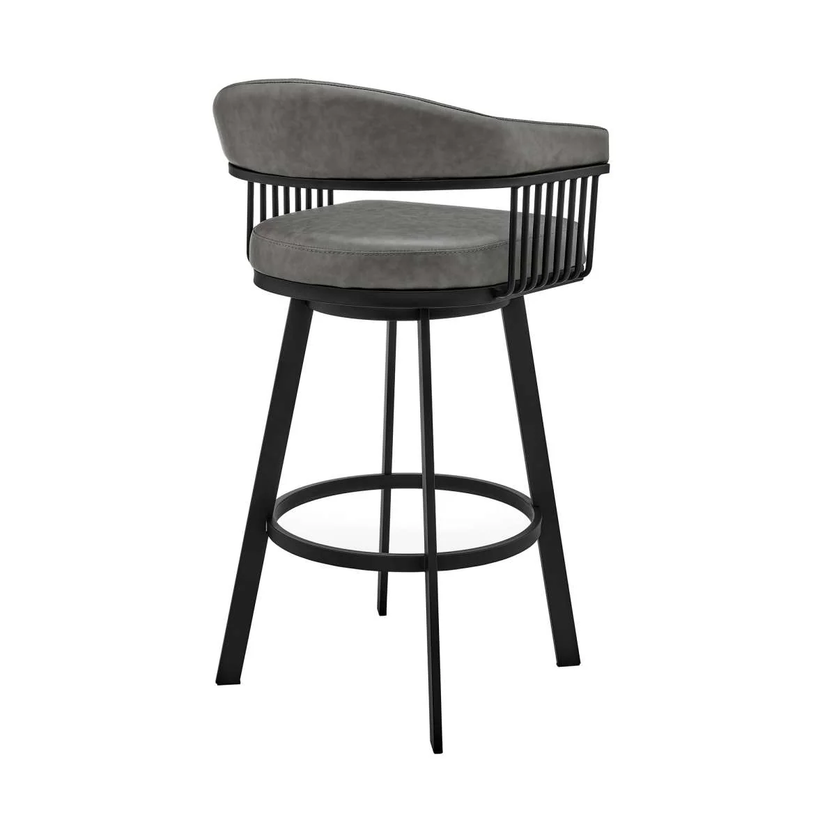 Bronson 30" Bar Height Swivel Bar Stool in Black Finish and Gray Faux Leather By Armen Living - Image 3
