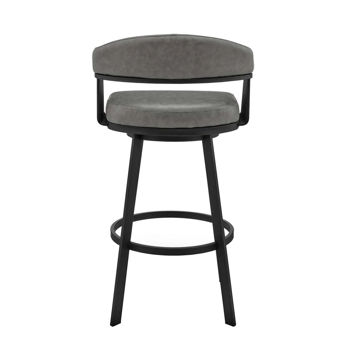 Bronson 30" Bar Height Swivel Bar Stool in Black Finish and Gray Faux Leather By Armen Living - Image 4