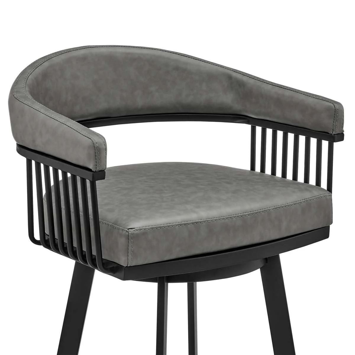 Bronson 30" Bar Height Swivel Bar Stool in Black Finish and Gray Faux Leather By Armen Living - Image 5