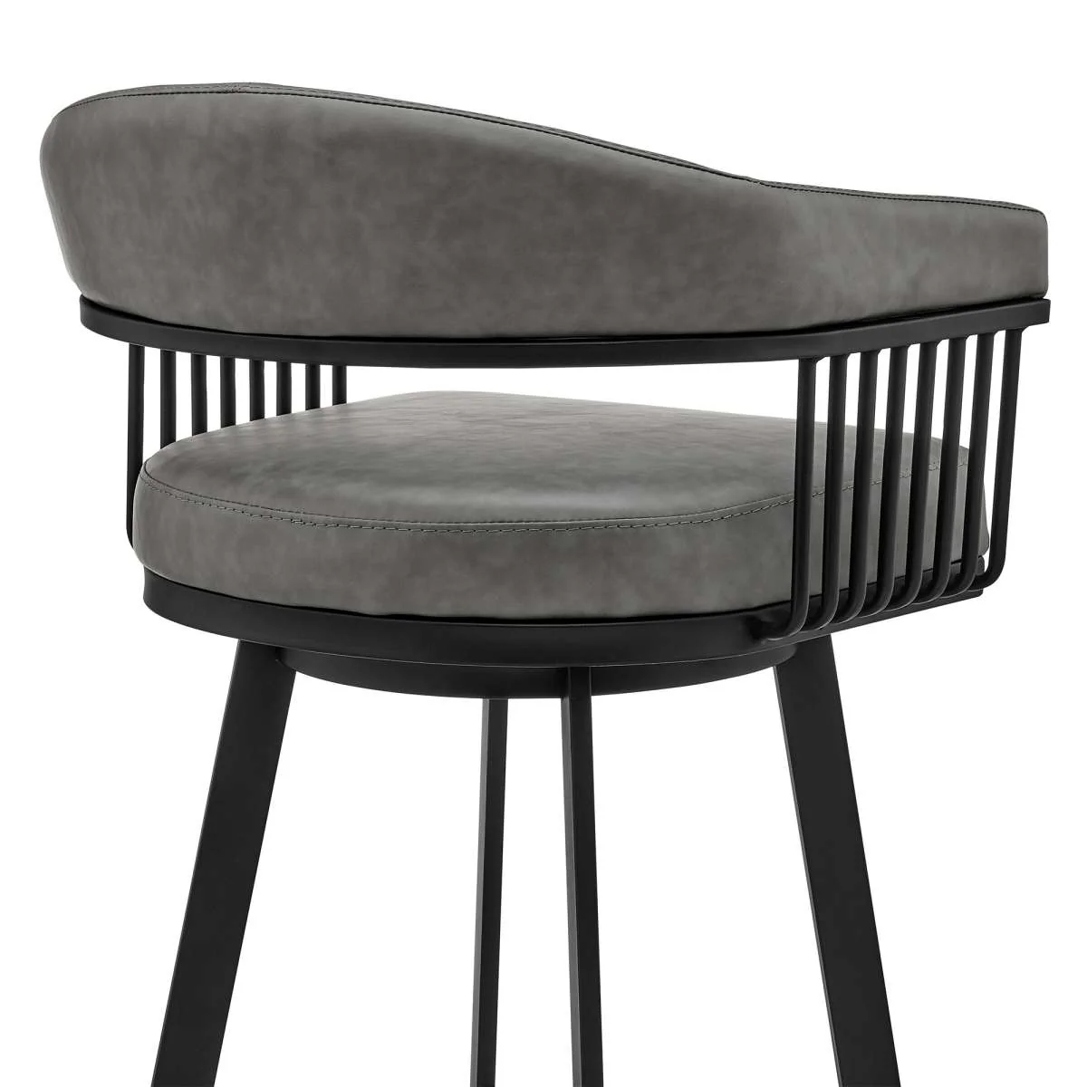 Bronson 30" Bar Height Swivel Bar Stool in Black Finish and Gray Faux Leather By Armen Living - Image 6