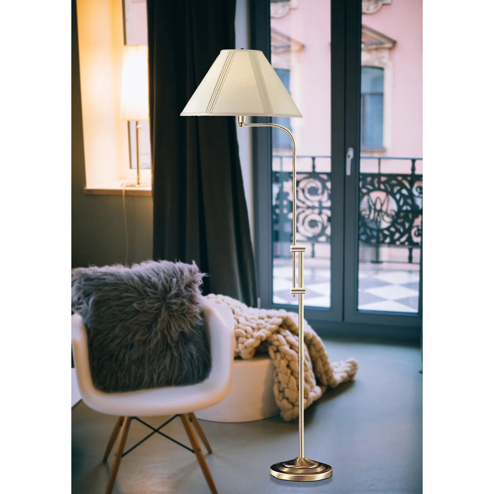 Bronze Adjustable Traditional Shaped Floor Lamp With Beige Empire Shade By Homeroots - Image 4