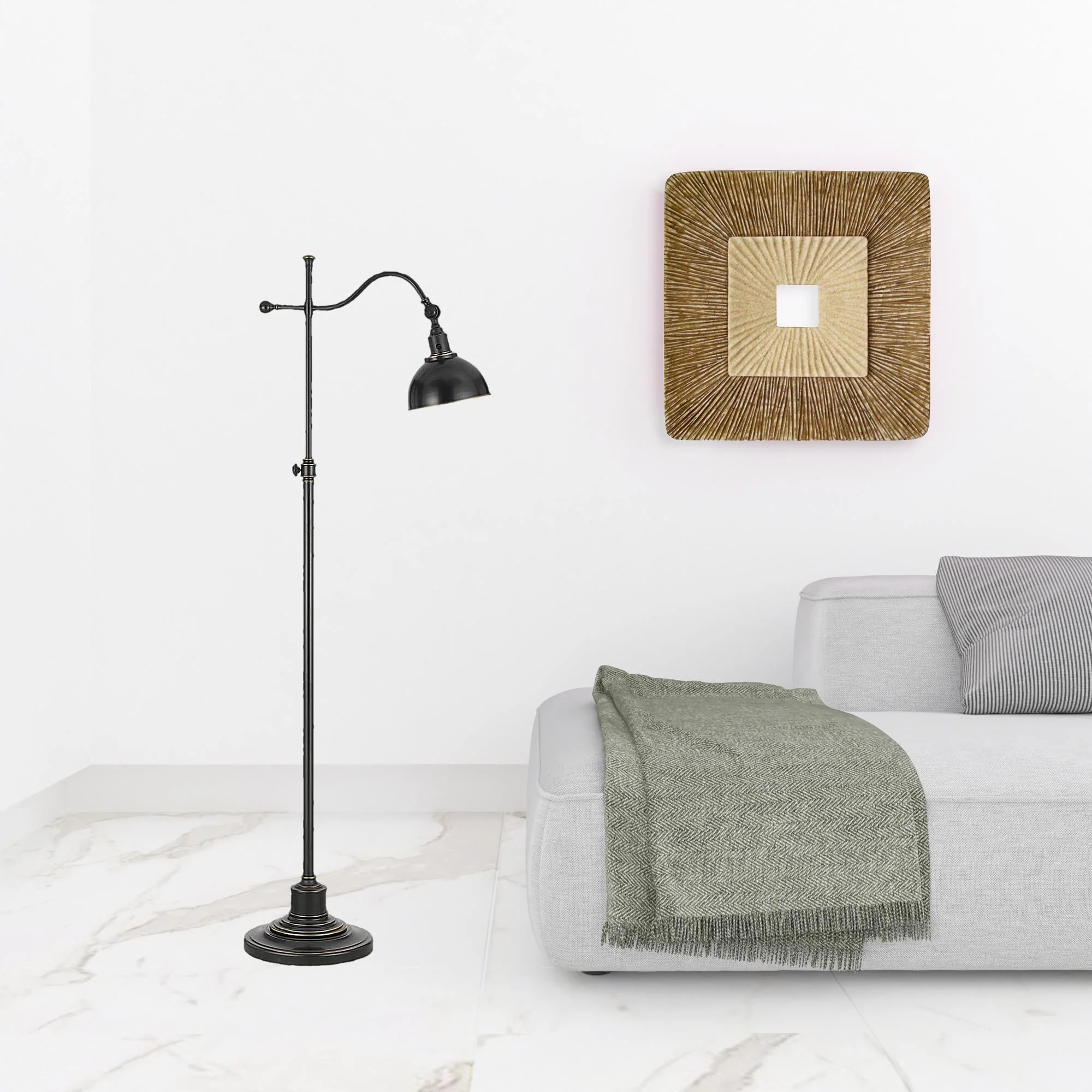 Bronze Adjustable Traditional Shaped Floor Lamp With Black Dome Shade By Homeroots - Image 2