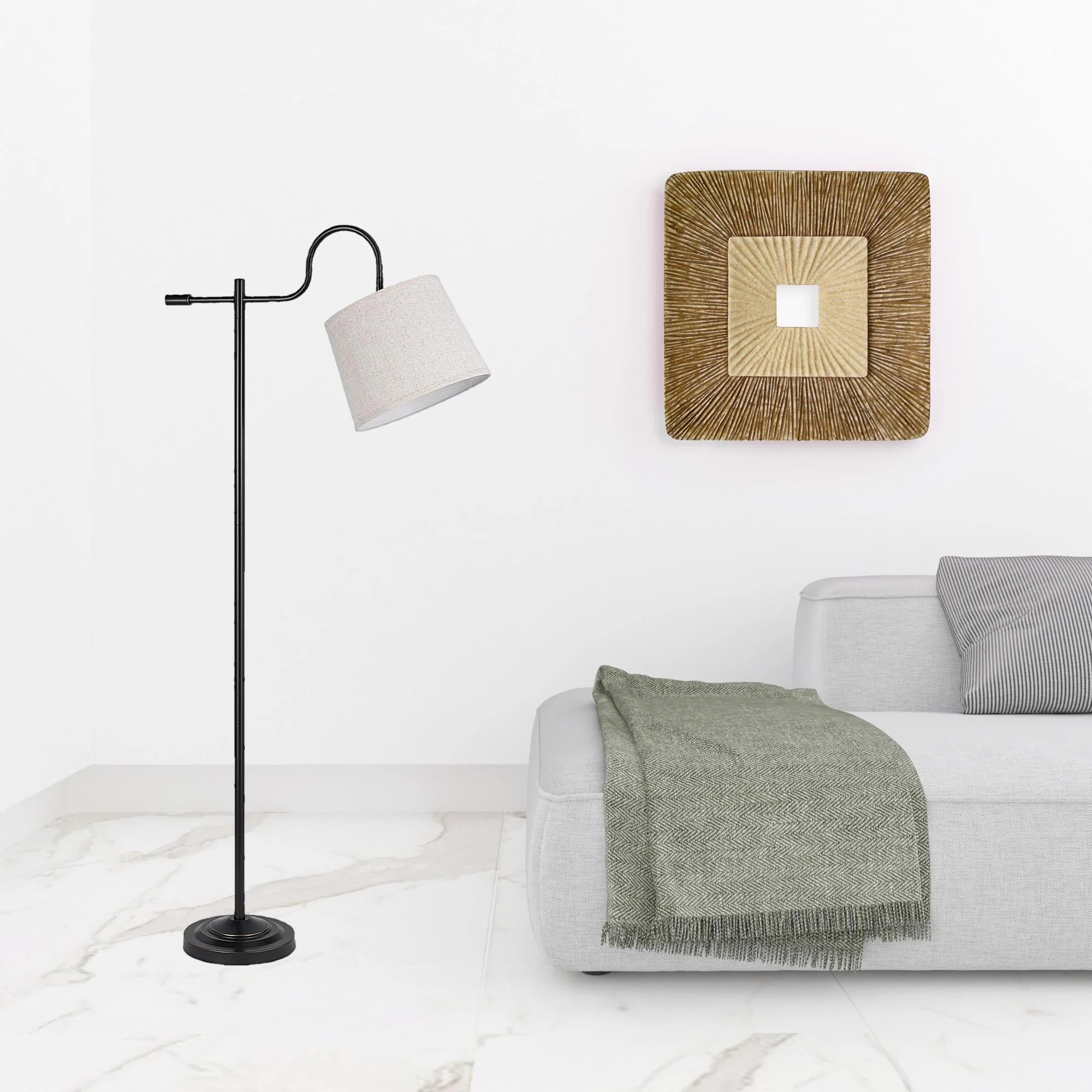 Bronze Adjustable Traditional Shaped Floor Lamp With Gray Square Shade By Homeroots - Image 2