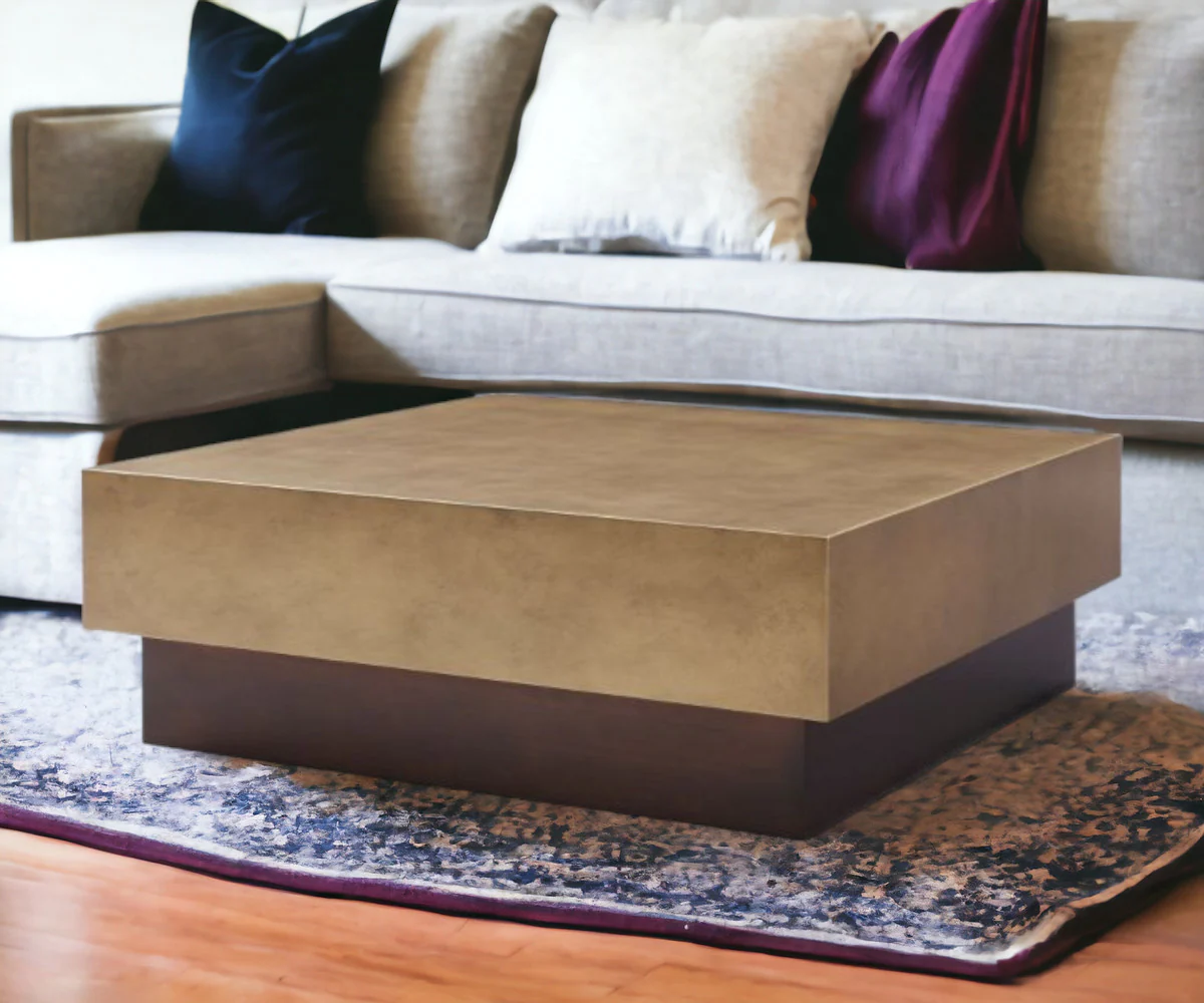 Bronze and Brown Copper And Steel Square Block Coffee Table By Homeroots - Image 2