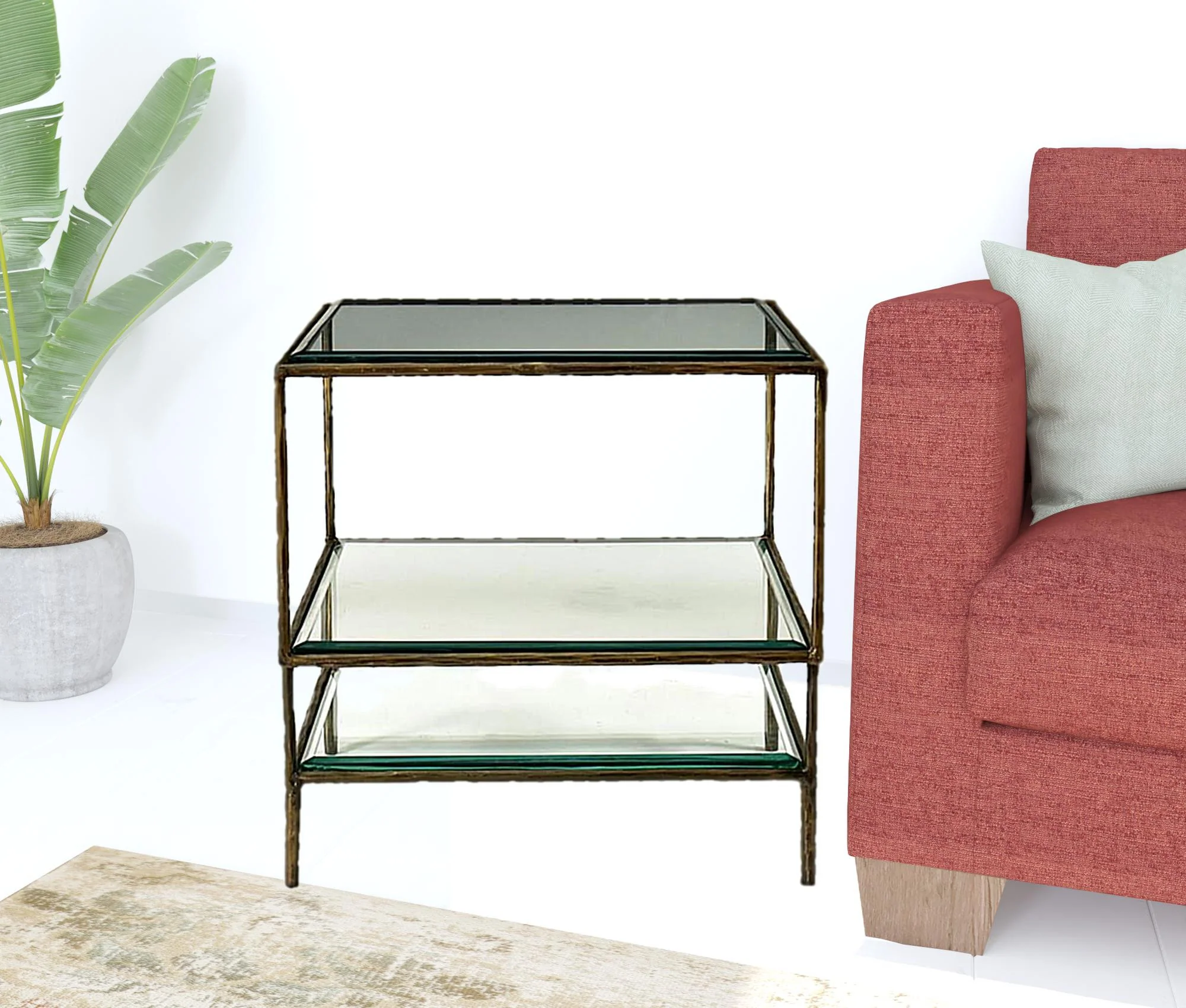 Bronze And Clear Glass And Iron Square End Table With Two Shelves By Homeroots - Image 2