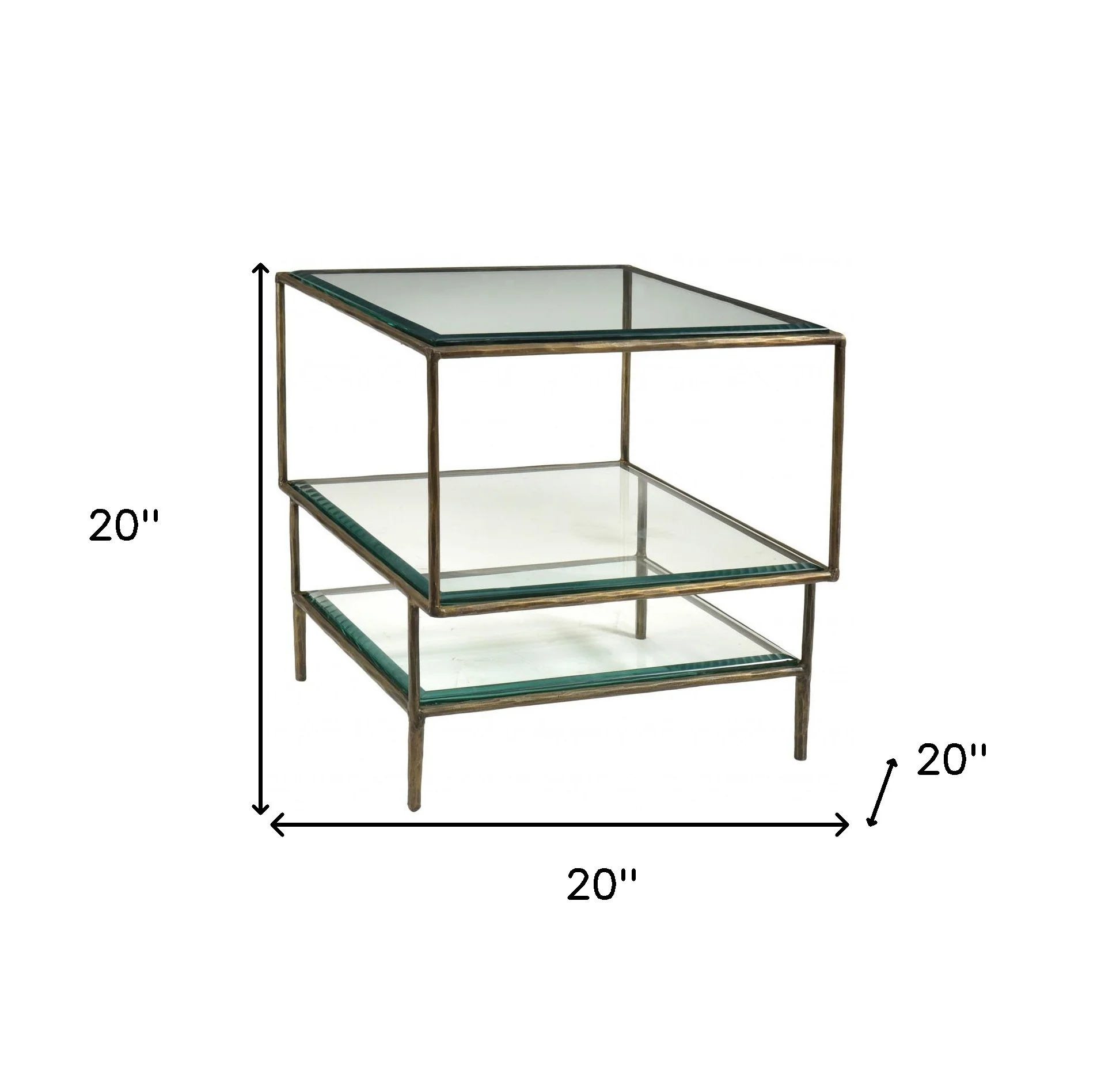 Bronze And Clear Glass And Iron Square End Table With Two Shelves By Homeroots - Image 4