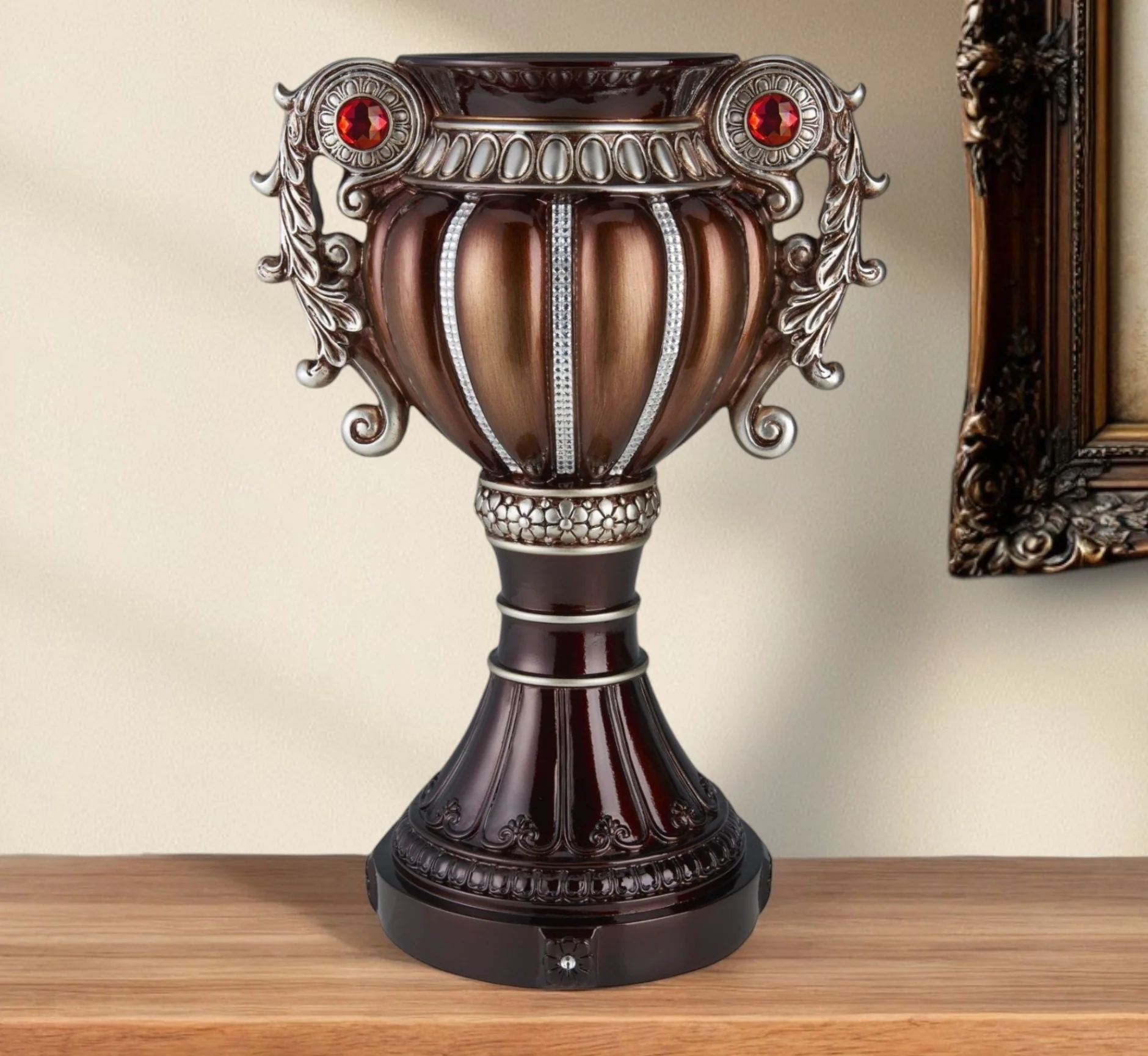 Bronze and Silver Floral Urn Polyresin Table Vase With Stones By Homeroots - Image 2