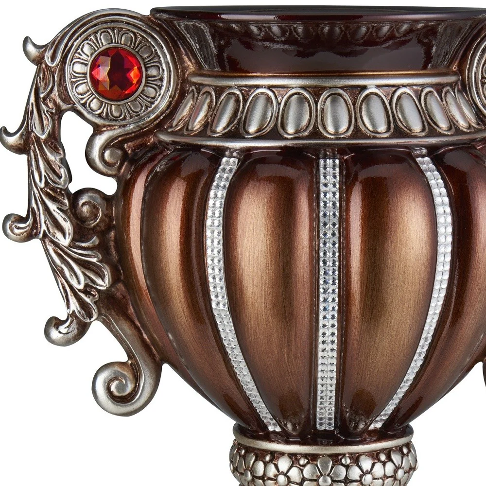 Bronze and Silver Floral Urn Polyresin Table Vase With Stones By Homeroots - Image 4