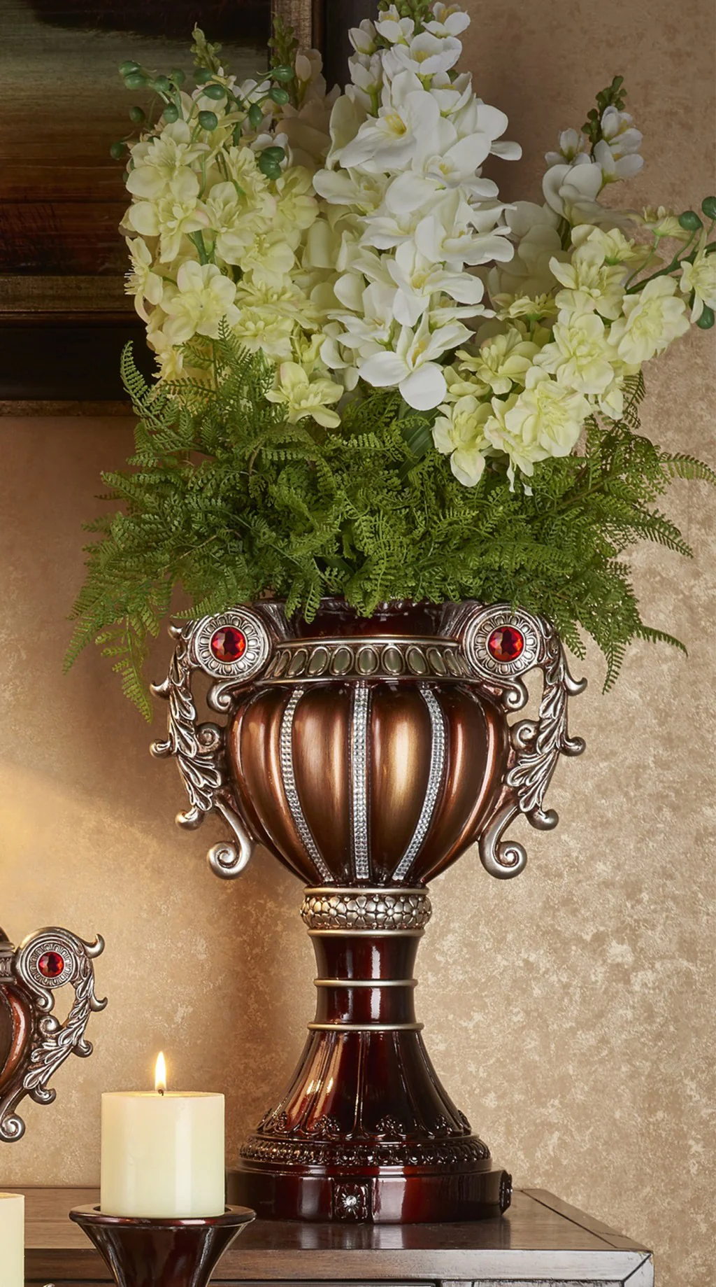 Bronze and Silver Floral Urn Polyresin Table Vase With Stones By Homeroots - Image 5