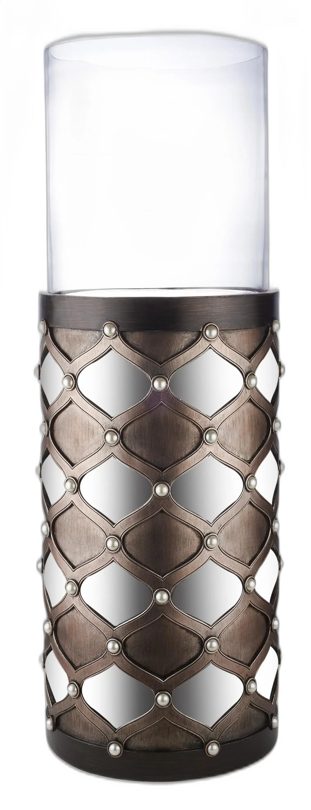 Bronze and Silver with Pearls Floor Hurricane Candle Holder By Homeroots - Image 2