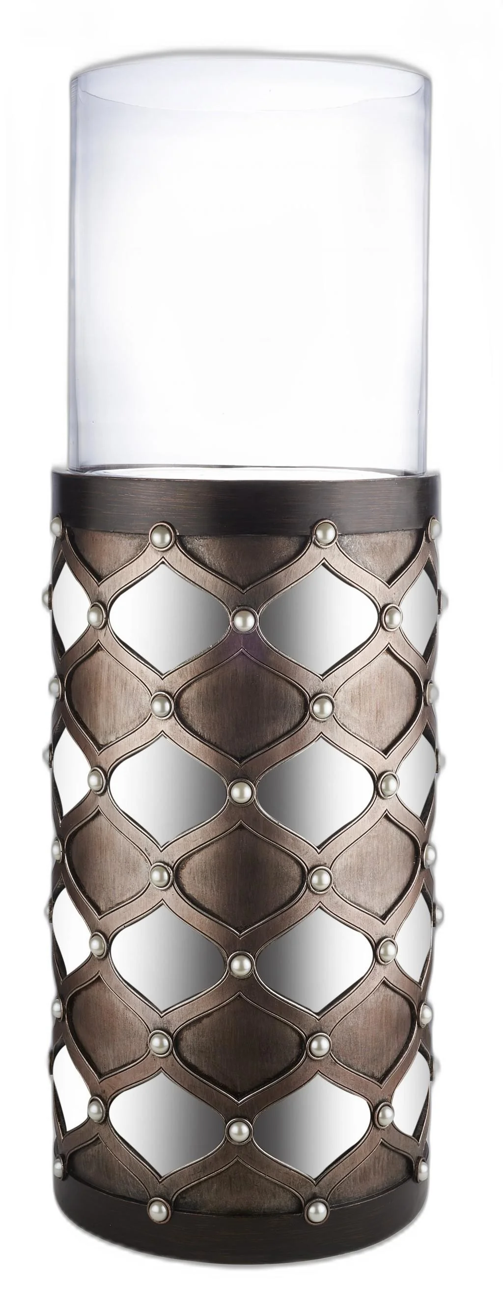 Bronze and Silver with Pearls Floor Hurricane Candle Holder By Homeroots - Image 3
