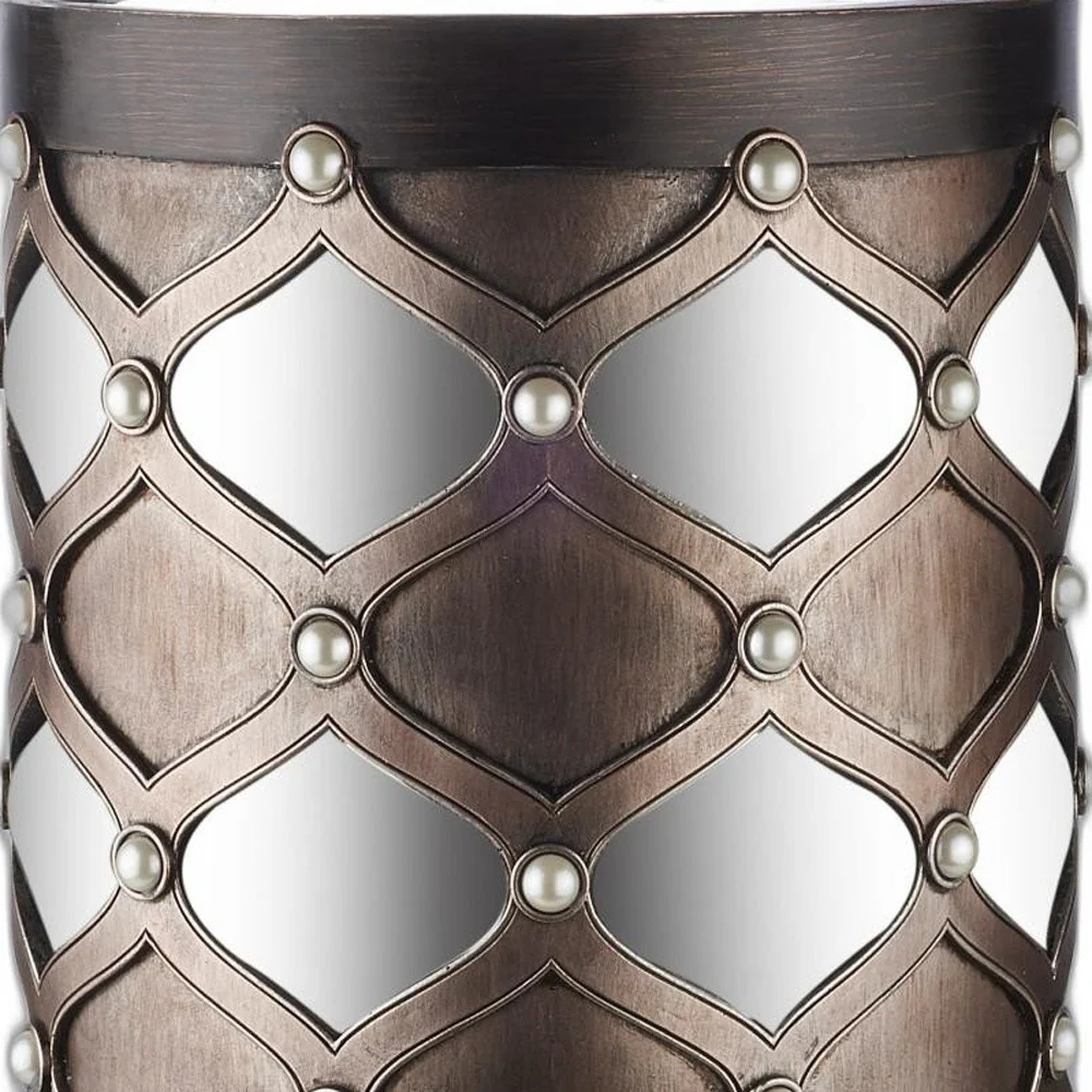 Bronze and Silver with Pearls Floor Hurricane Candle Holder By Homeroots - Image 4