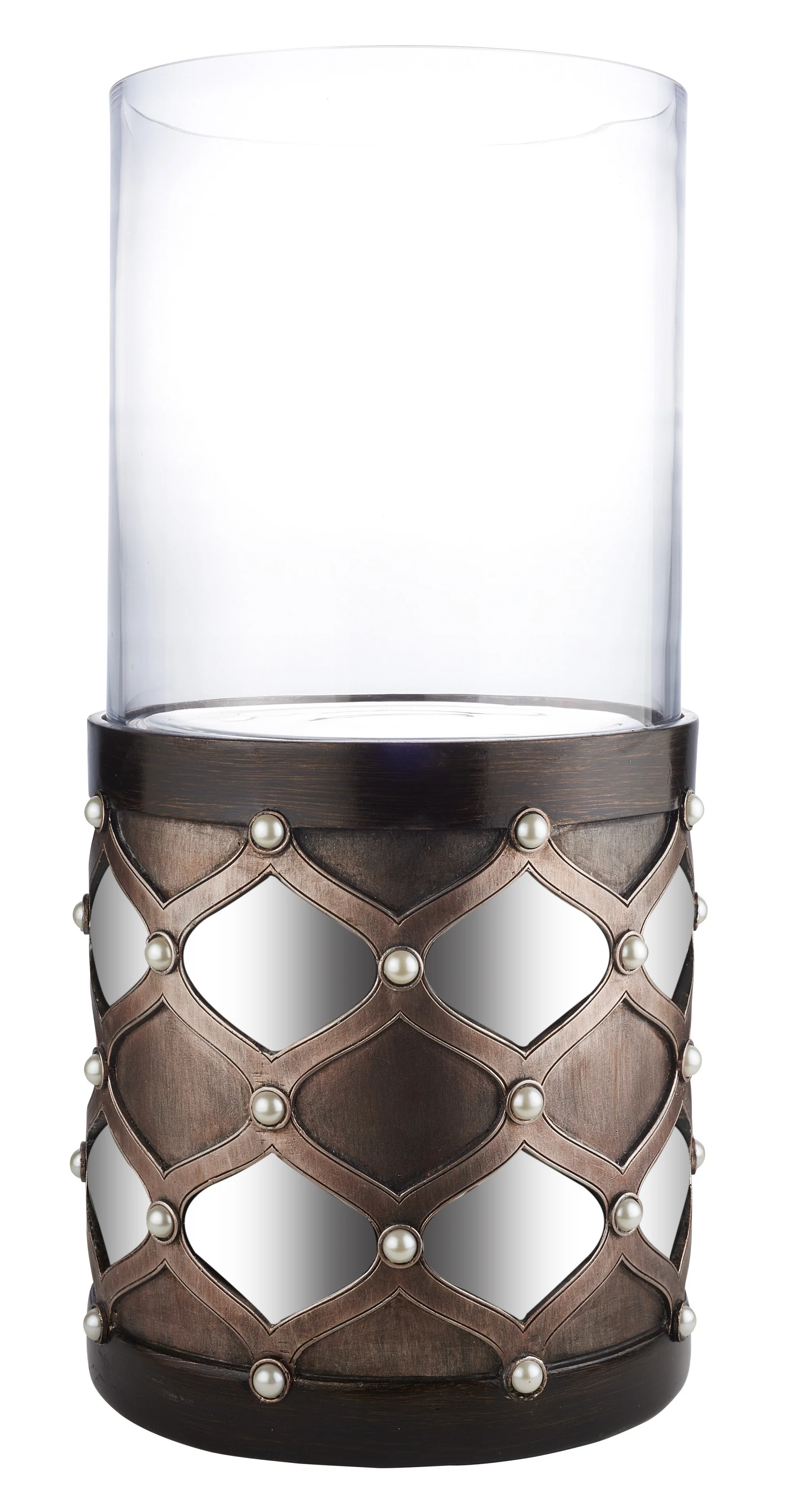 Bronze and Silver with Pearls Tabletop Hurricane Candle Holder By Homeroots - Image 2