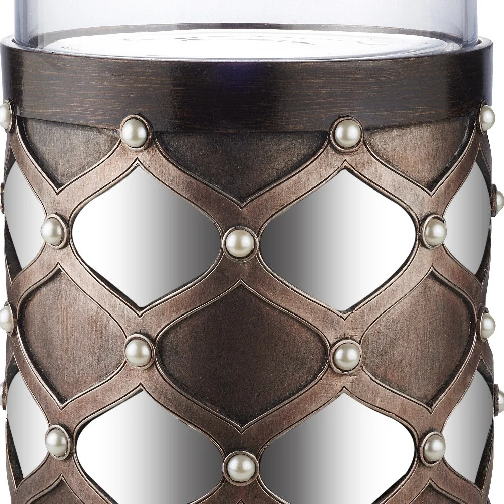 Bronze and Silver with Pearls Tabletop Hurricane Candle Holder By Homeroots - Image 4