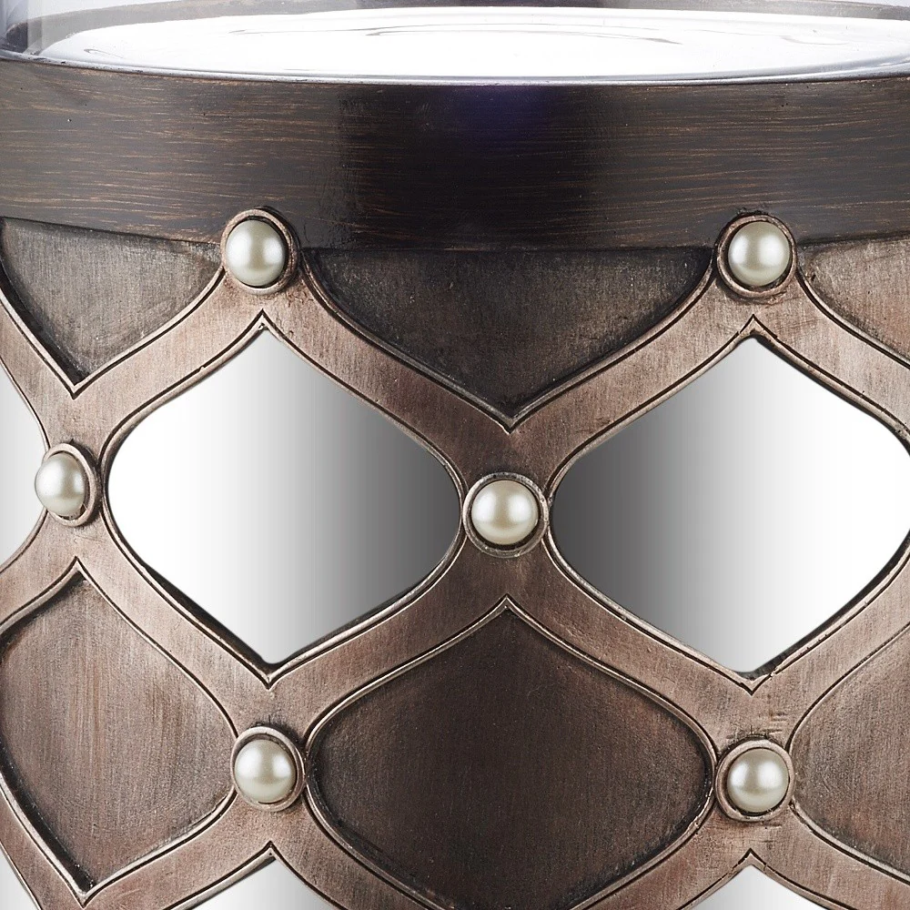 Bronze and Silver with Pearls Tabletop Hurricane Candle Holder By Homeroots - Image 5