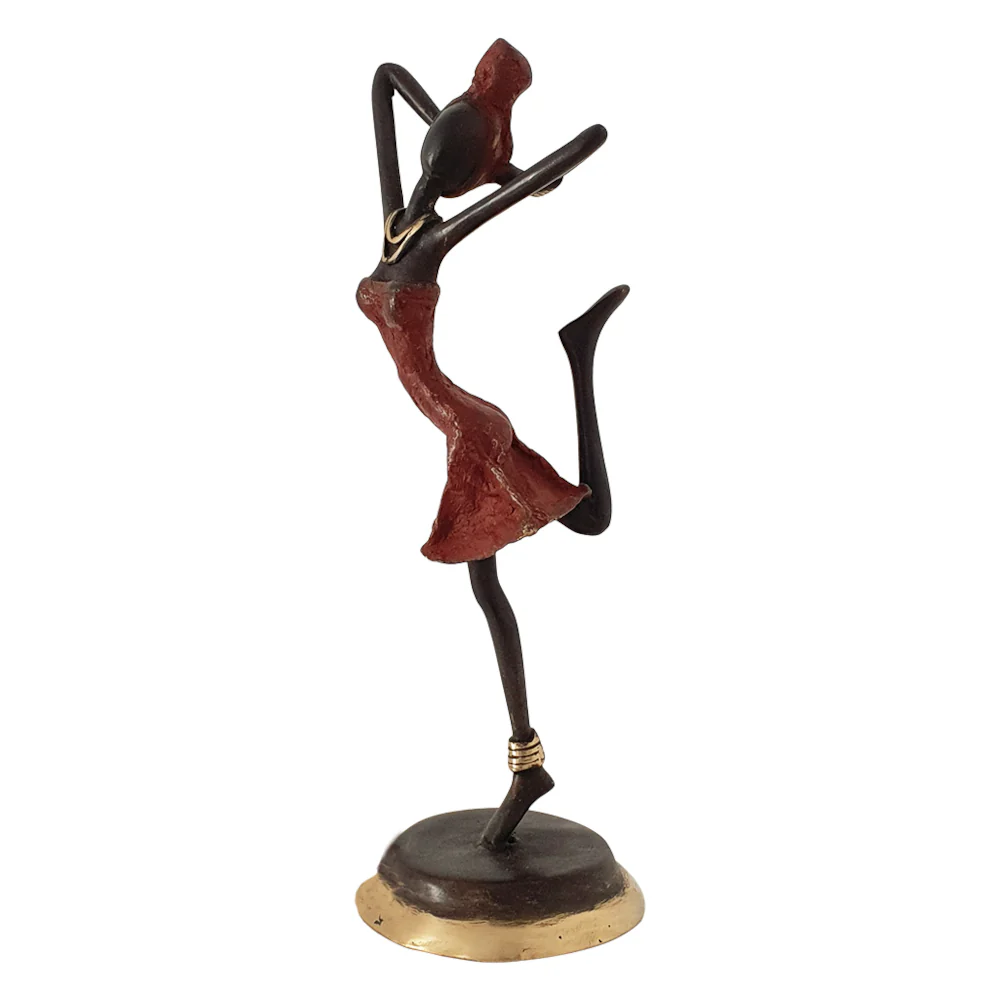 Bronze Figurine of an African Dancer in Red Dress By Homeroots - Image 2
