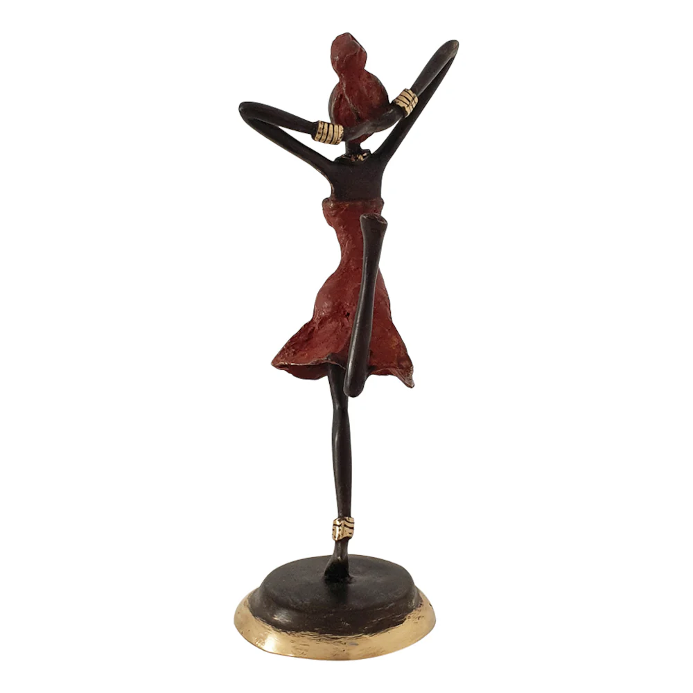 Bronze Figurine of an African Dancer in Red Dress By Homeroots - Image 3