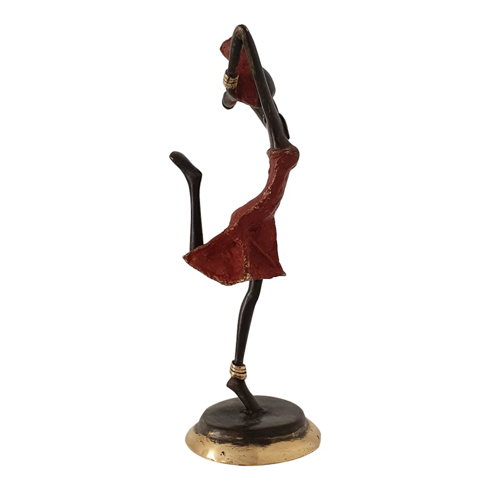 Bronze Figurine of an African Dancer in Red Dress By Homeroots - Image 4