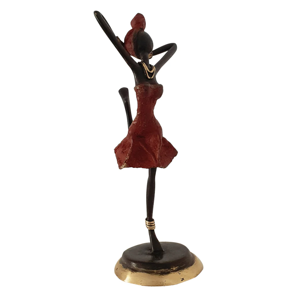 Bronze Figurine of an African Dancer in Red Dress By Homeroots - Image 5
