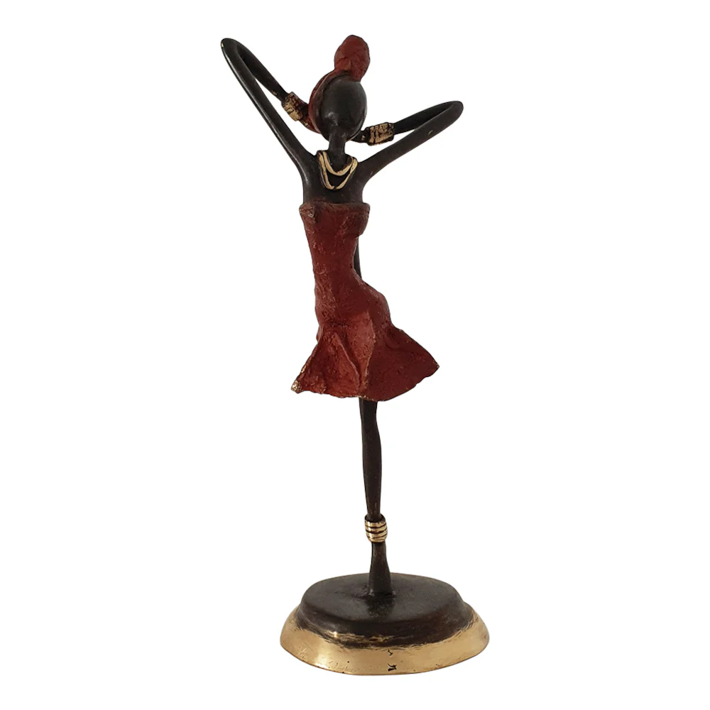 Bronze Figurine of an African Dancer in Red Dress By Homeroots - Image 6