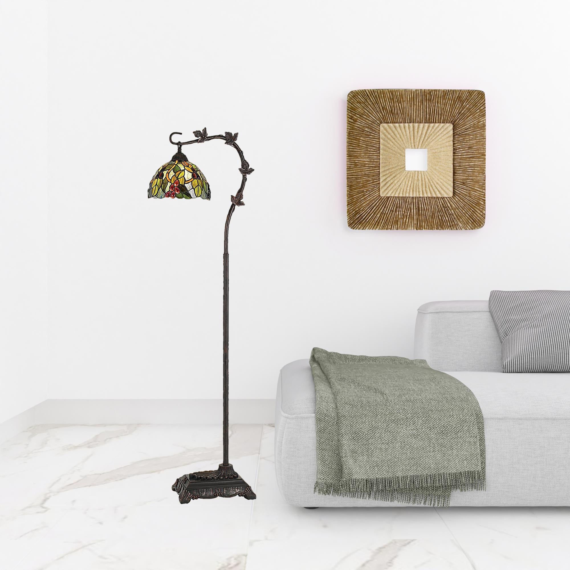 Bronze Floor Lamp With Green And Yellow Glass Dome Shade By Homeroots - Image 2