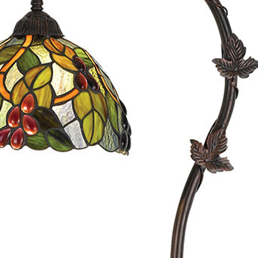 Bronze Floor Lamp With Green And Yellow Glass Dome Shade By Homeroots - Image 3