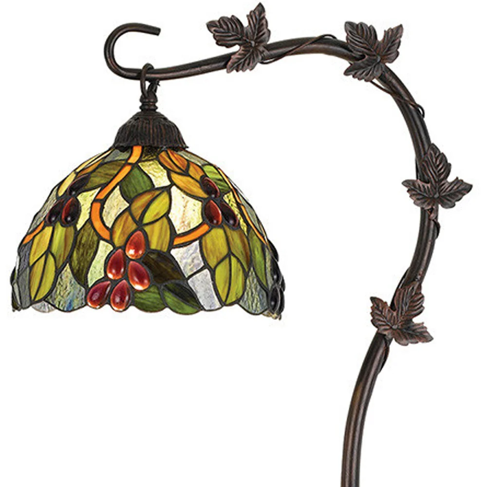 Bronze Floor Lamp With Green And Yellow Glass Dome Shade By Homeroots - Image 4