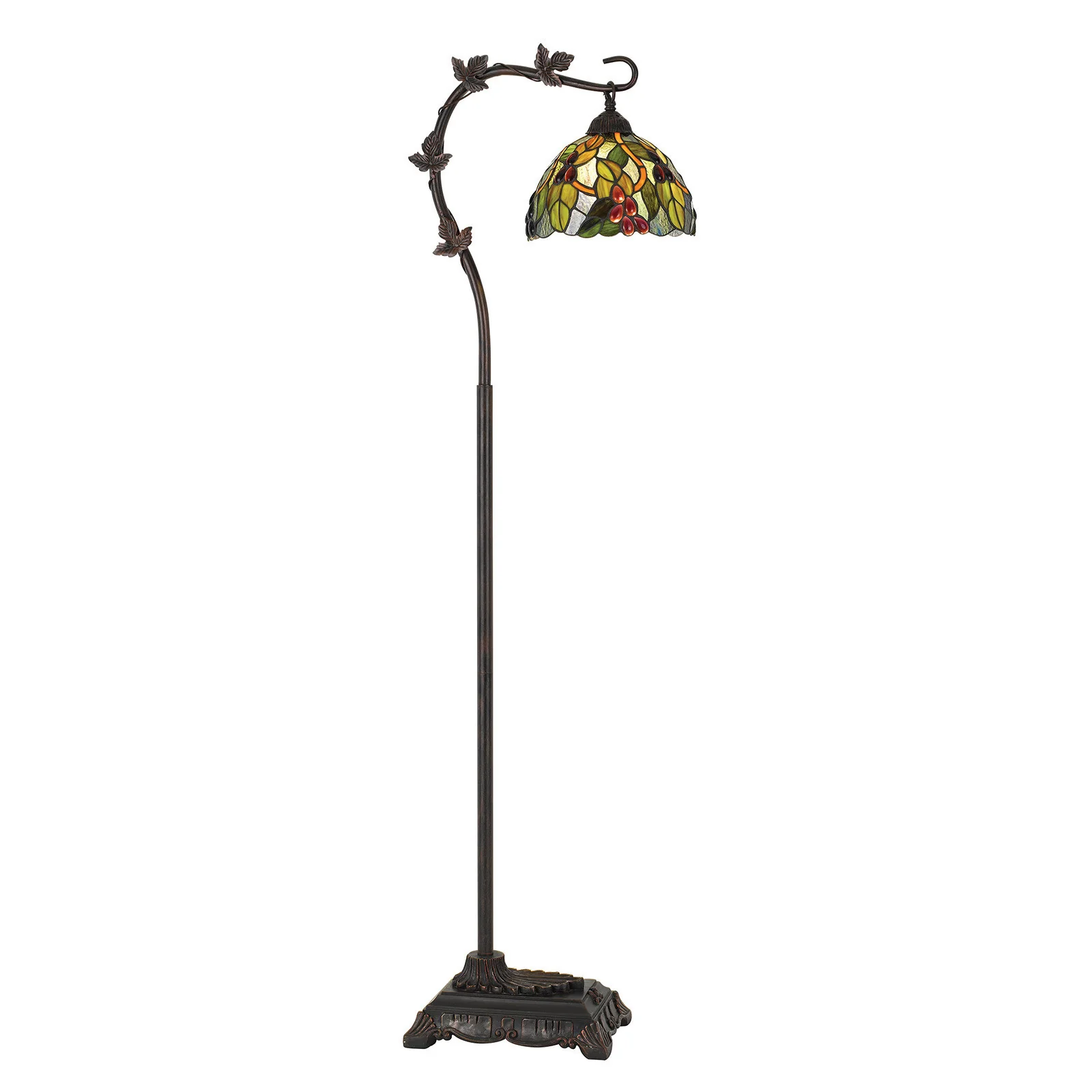 Bronze Floor Lamp With Green And Yellow Glass Dome Shade By Homeroots - Image 6