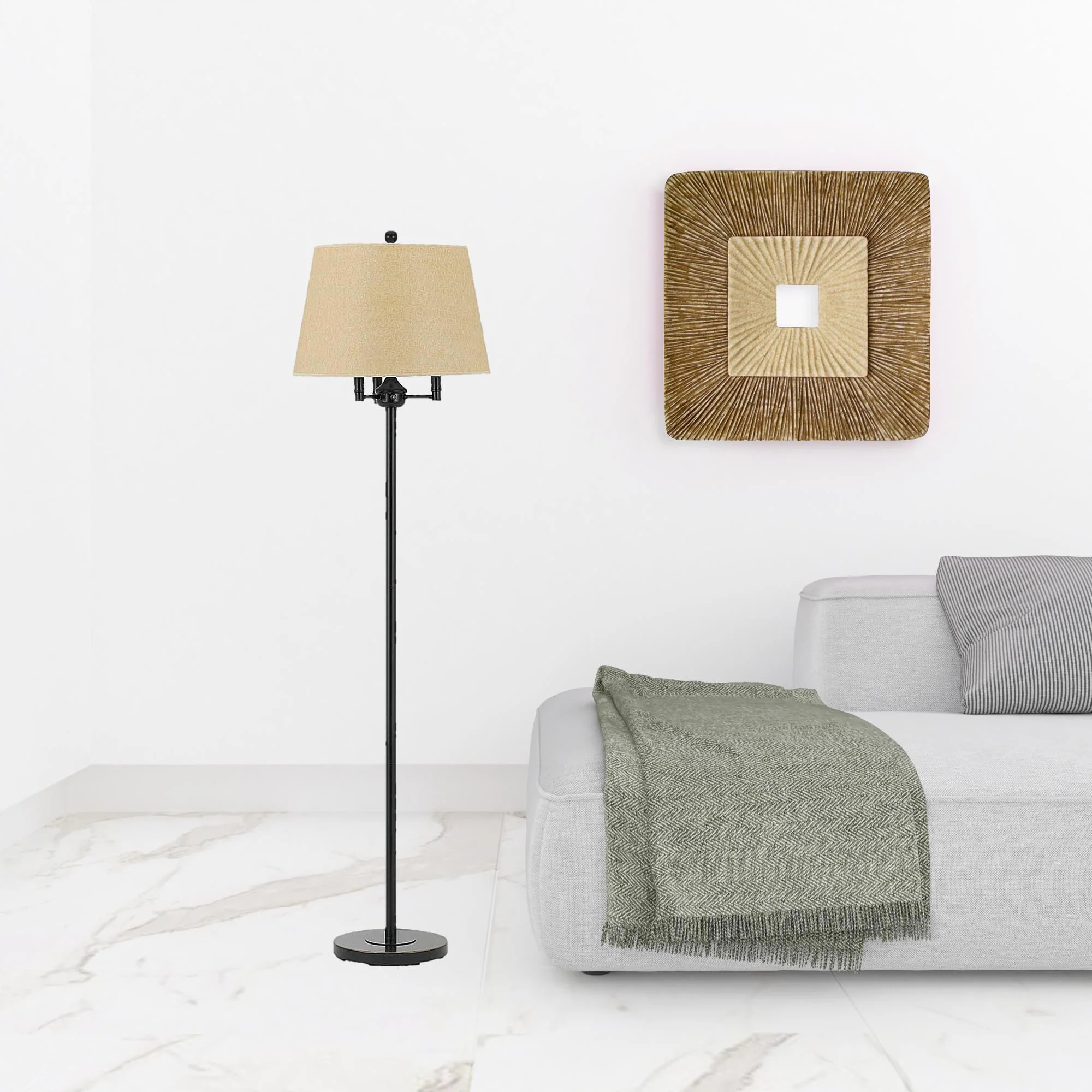 Bronze Four Light Floor Lamp With Beige Fabric Square Shade By Homeroots - Image 2