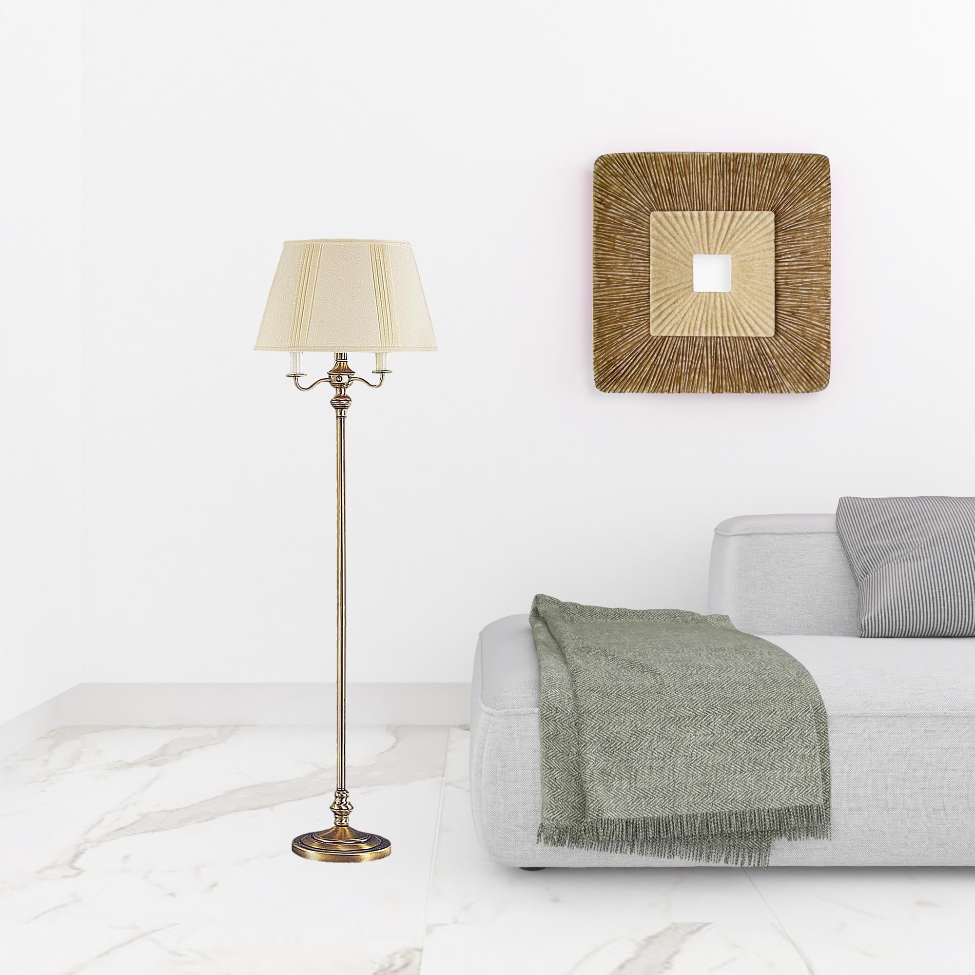 Bronze Four Light Traditional Shaped Floor Lamp With Beige Square Shade By Homeroots - Image 2