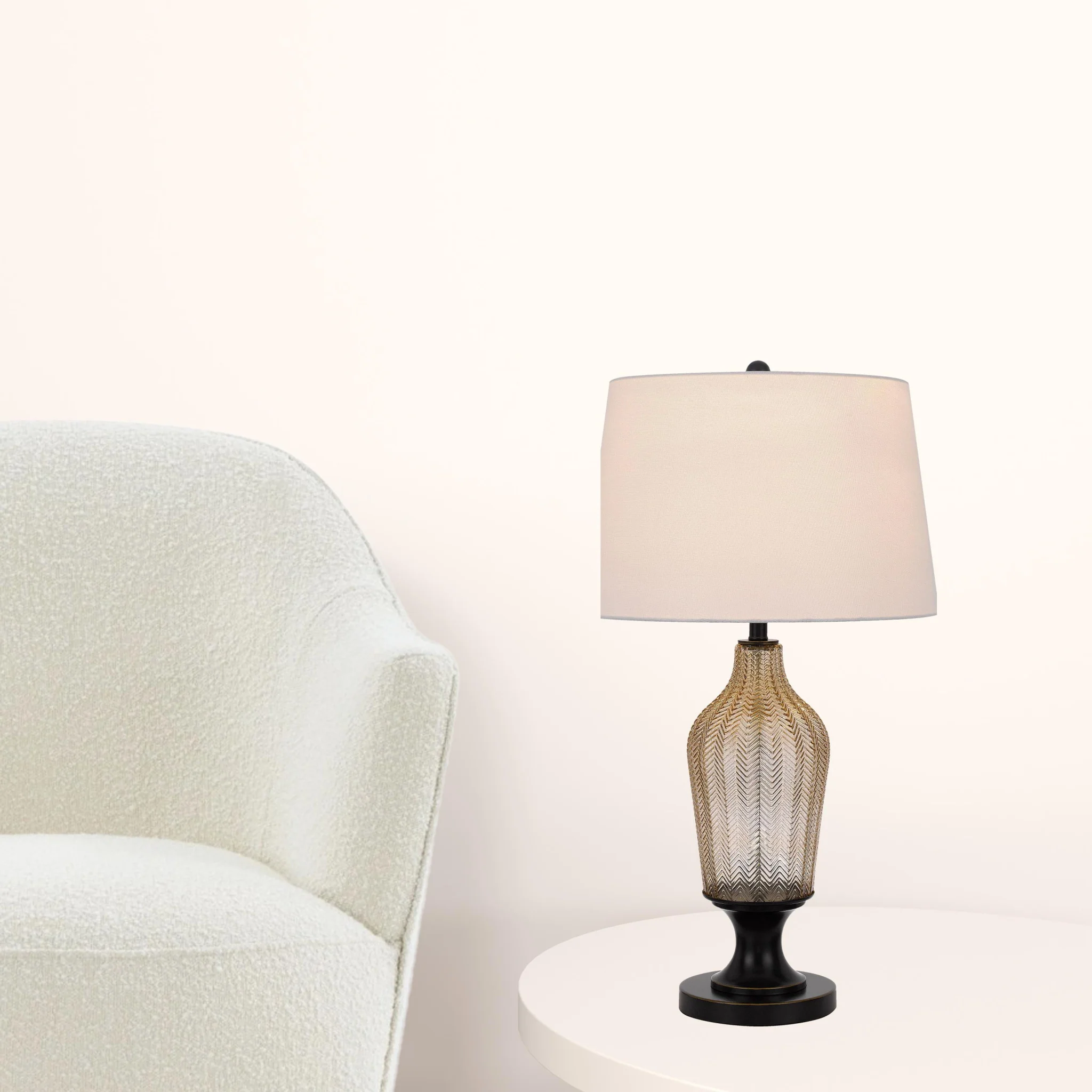 Bronze Glass Table Lamp With White Empire Shade By Homeroots - Image 2