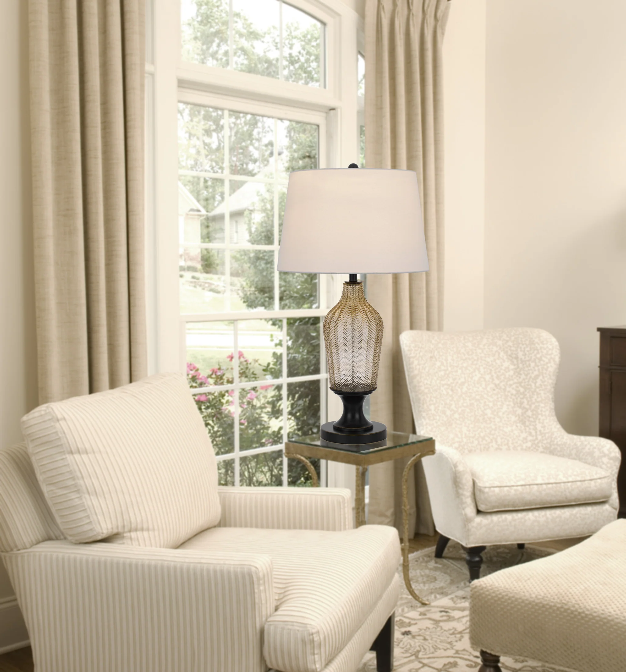 Bronze Glass Table Lamp With White Empire Shade By Homeroots - Image 3