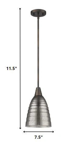 Bronze Hanging Light with Ribbed Pebbled Glass Shade By Homeroots - Image 2