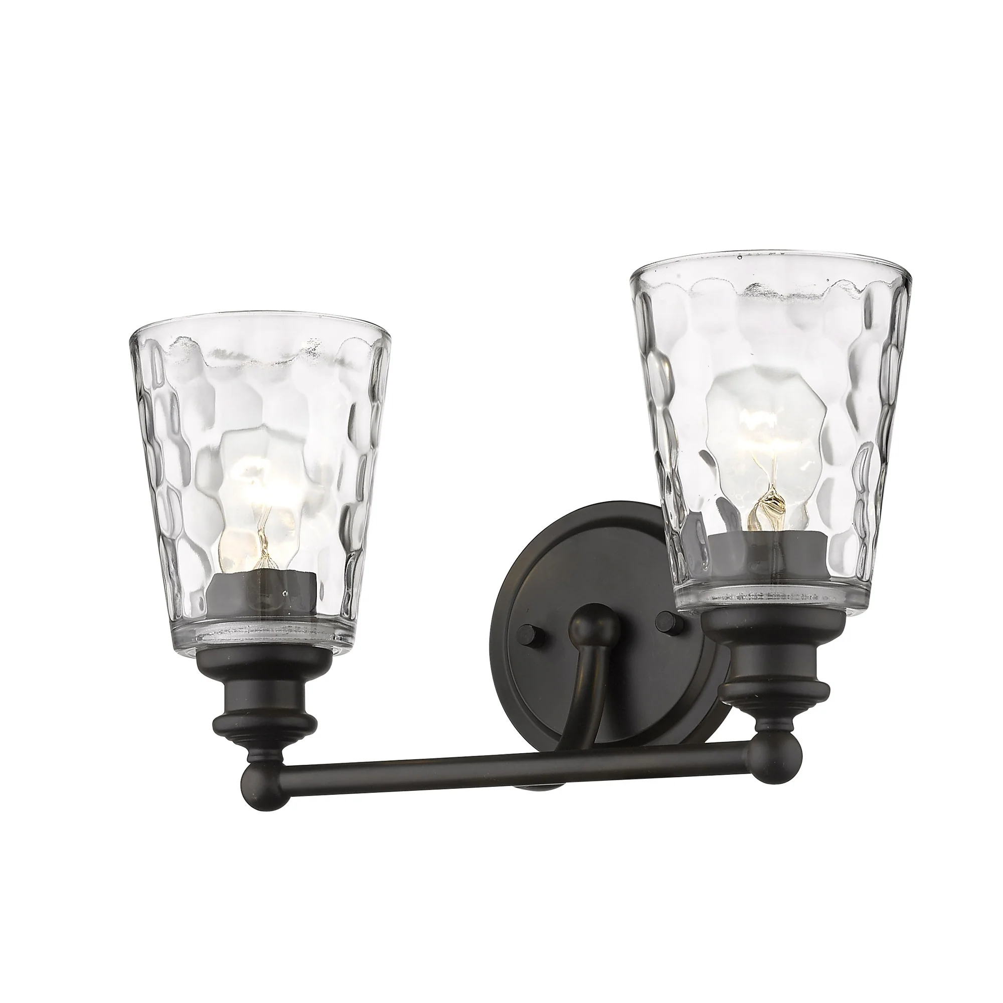 Bronze Metal and Pebbled Glass Two Light Wall Light By Homeroots - Image 2