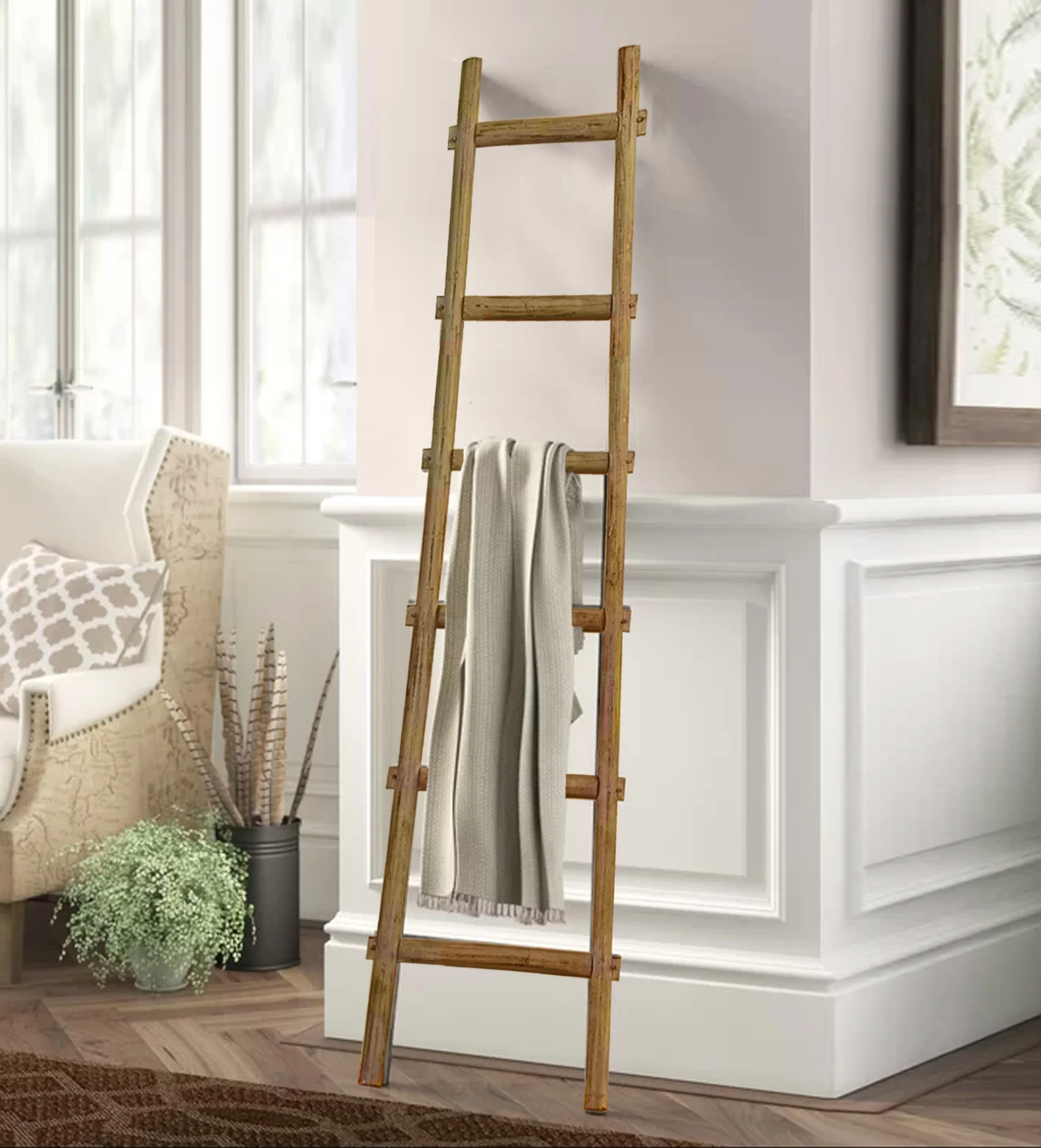 Bronze Metal Floor Lamp With Beige Fabric Shade By Homeroots - Image 10