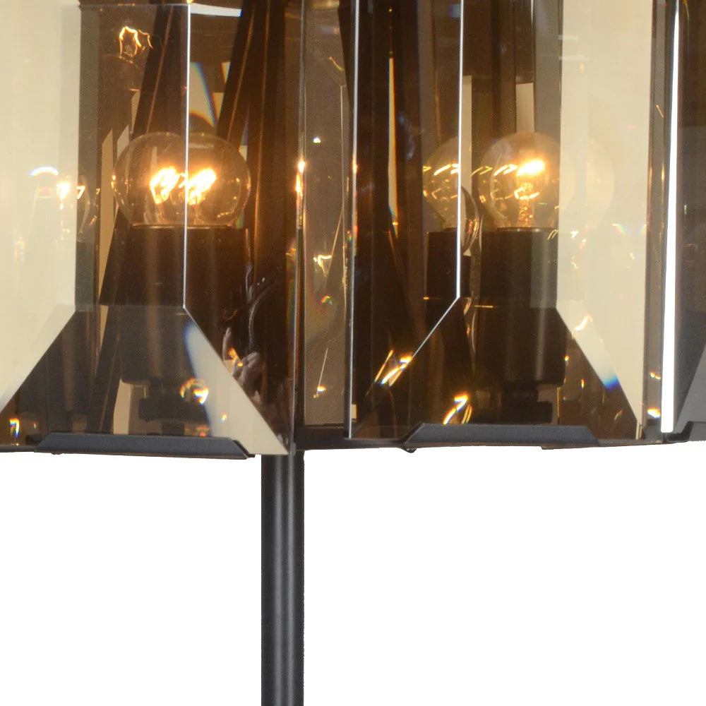 Bronze Metal Four Light Cylinder Bedside Table Lamp With Amber Round Shade By Homeroots - Image 3
