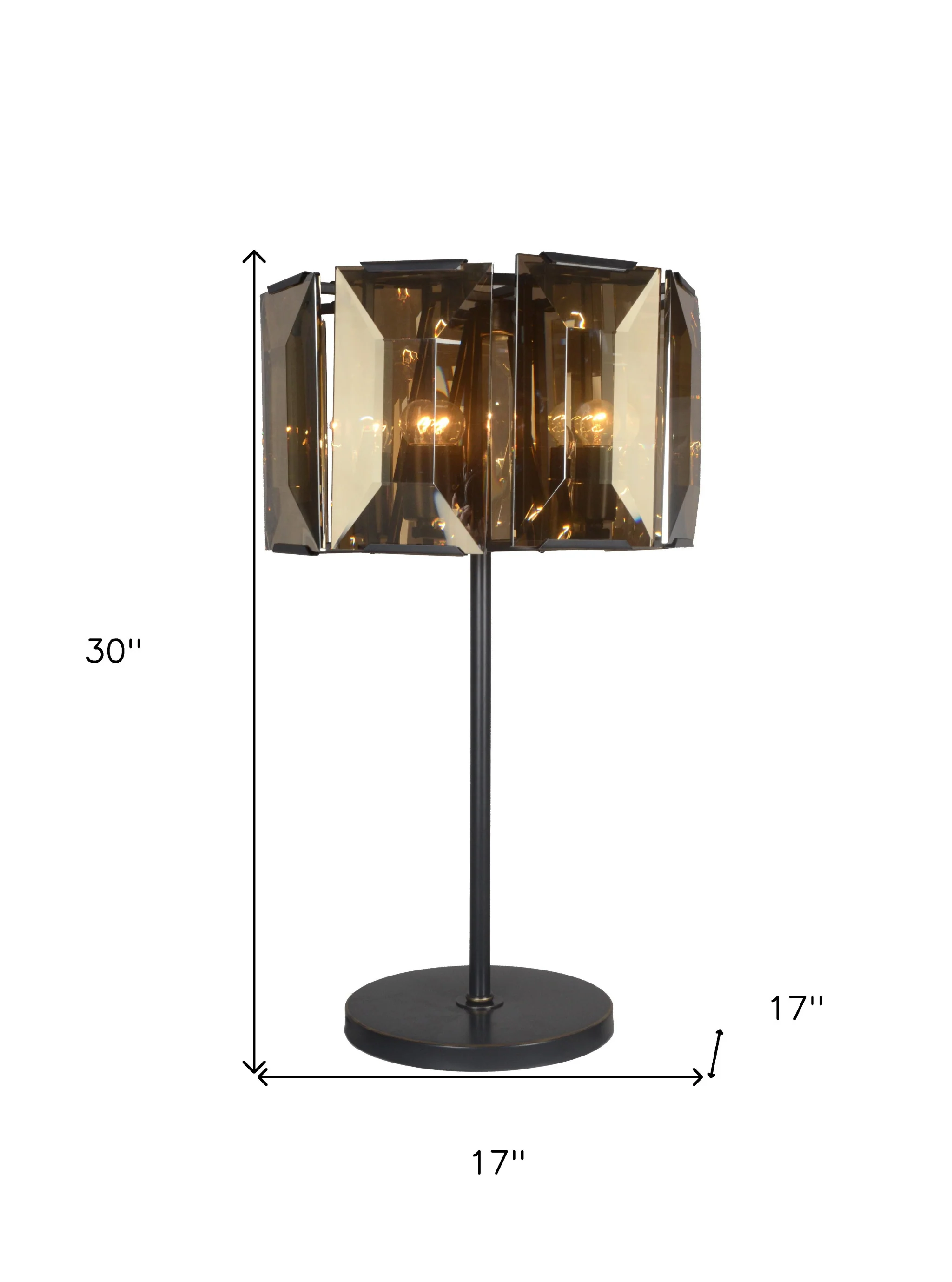 Bronze Metal Four Light Cylinder Bedside Table Lamp With Amber Round Shade By Homeroots - Image 5