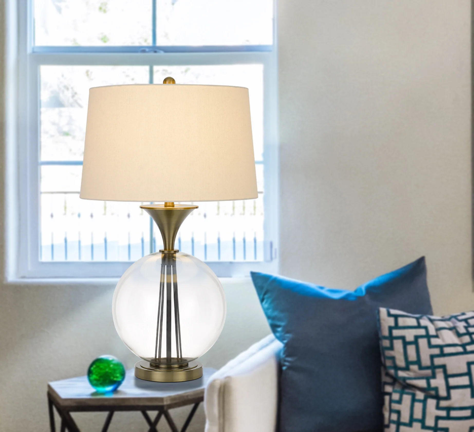 Bronze Metal Globe Table Lamp With White Empire Shade By Homeroots - Image 2