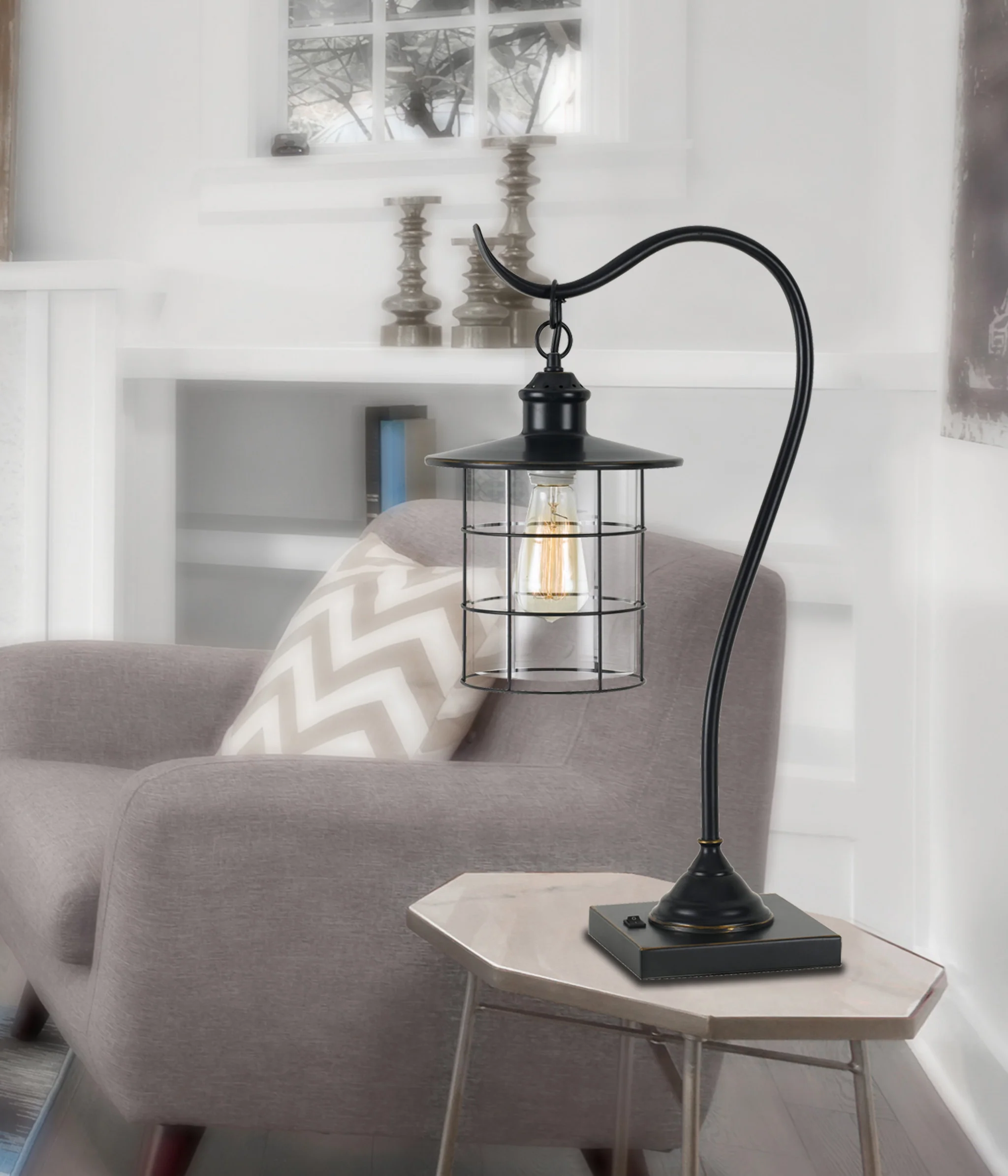 Bronze Metal Lantern Style Desk Lamp With Edison Bulb By Homeroots - Image 4