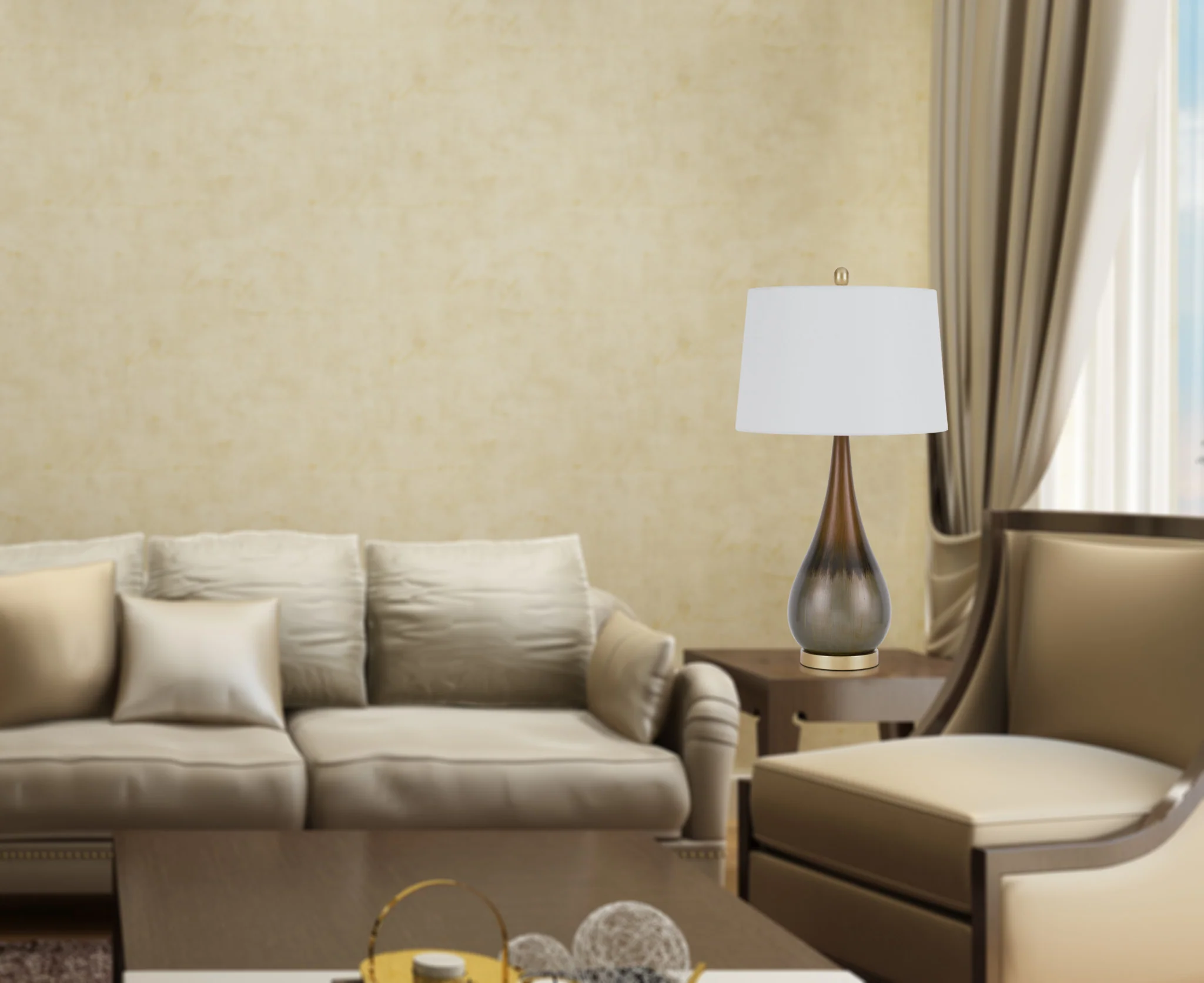 Bronze Metal Round Table Lamp With White Empire Shade By Homeroots - Image 2
