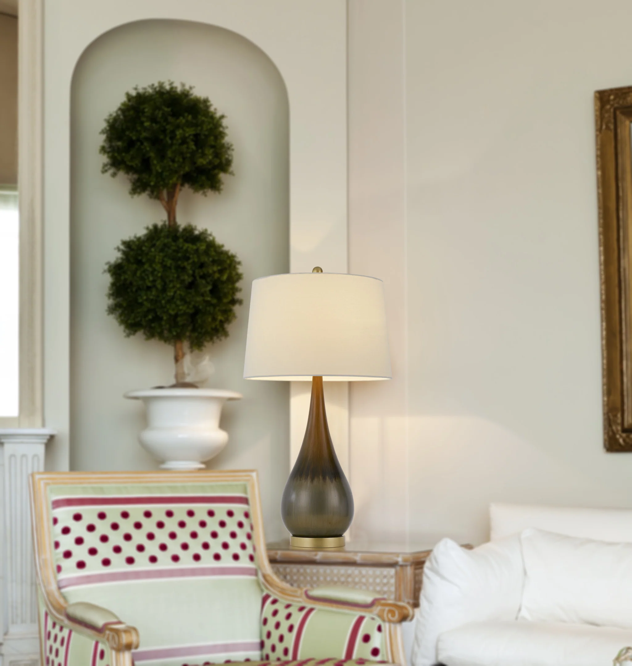 Bronze Metal Round Table Lamp With White Empire Shade By Homeroots - Image 3