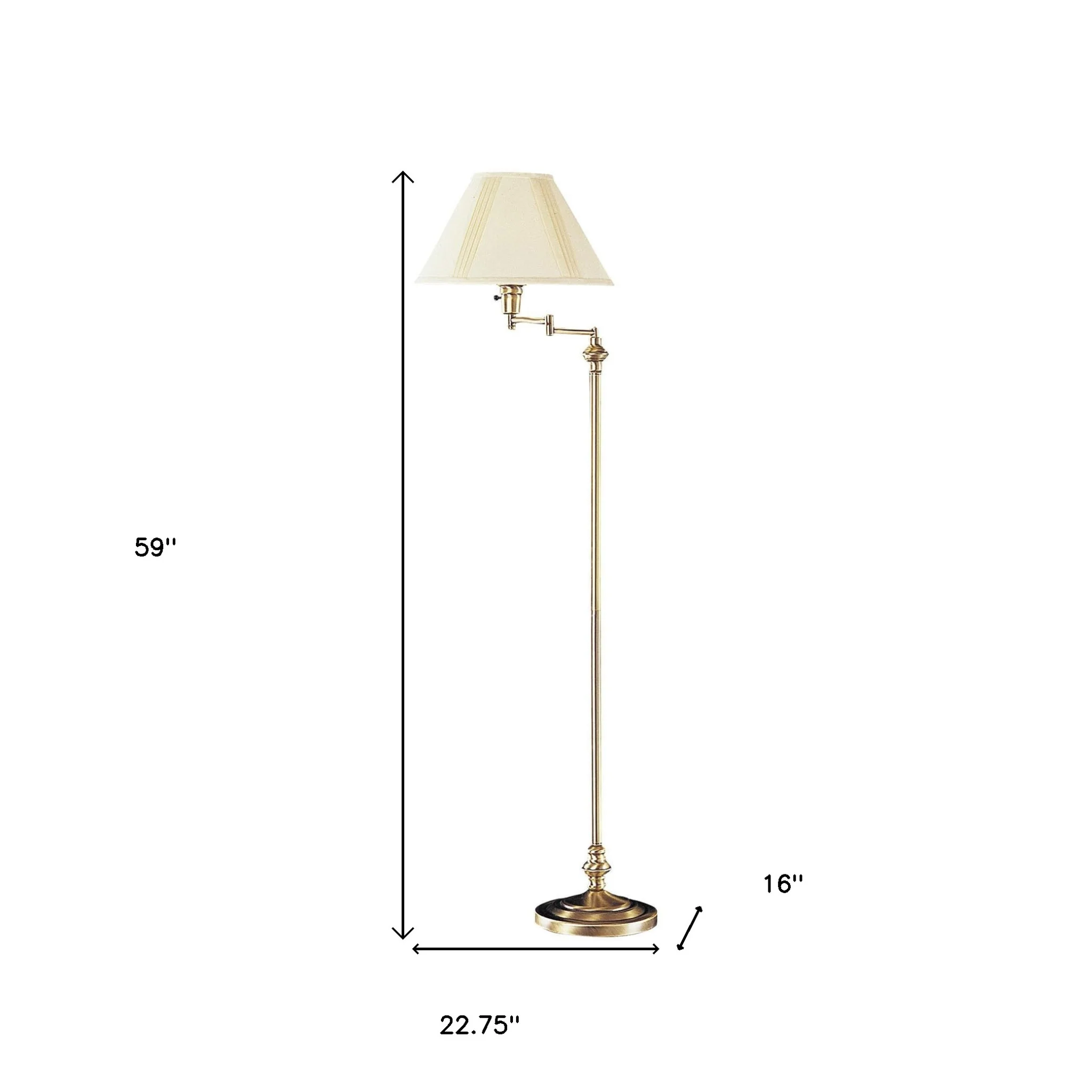 Bronze Metal Swing Arm Floor Lamp With Beige Fabric Empire Shade By Homeroots - Image 4
