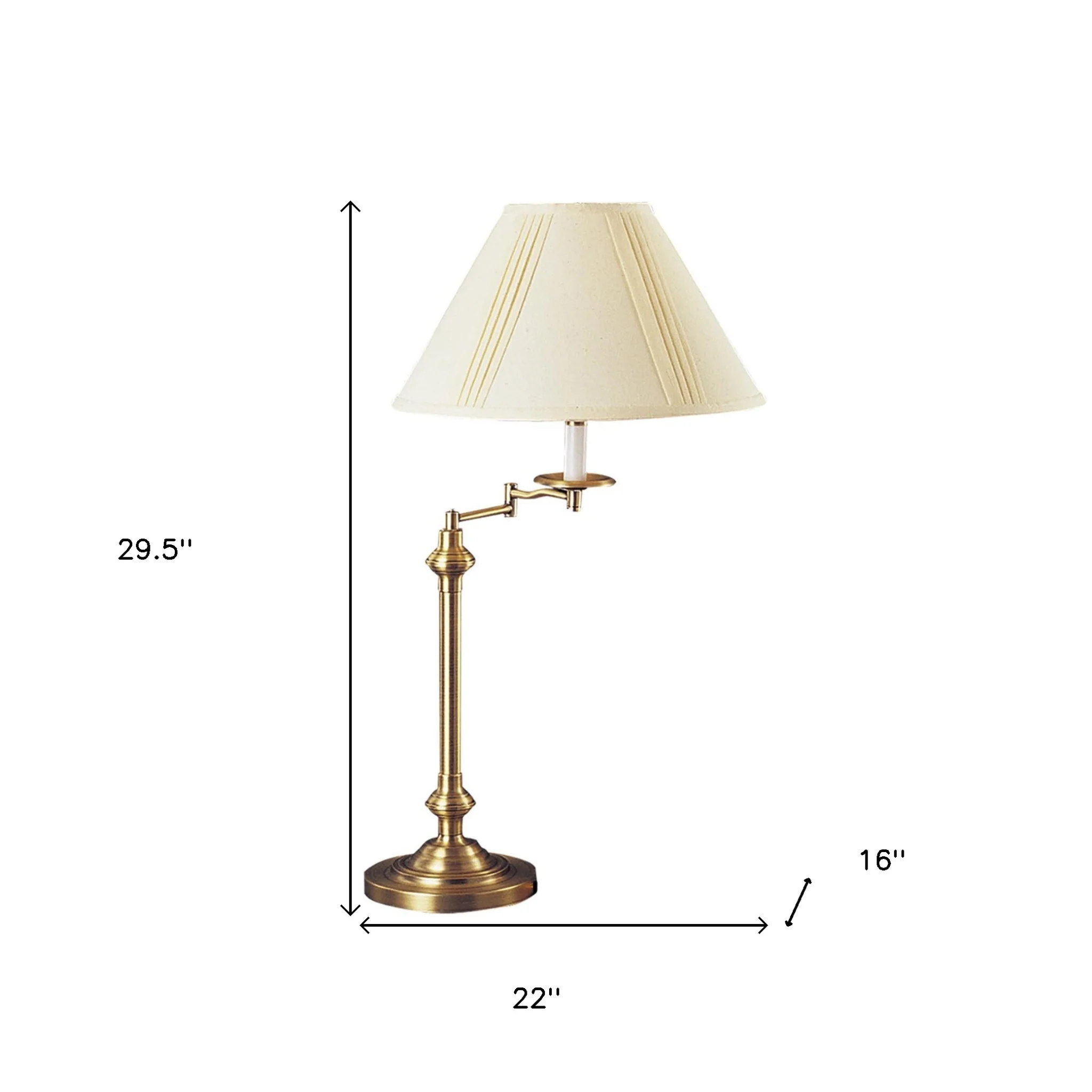 Bronze Metal Swing Arm Table Lamp With Off White Empire Shade By Homeroots - Image 3