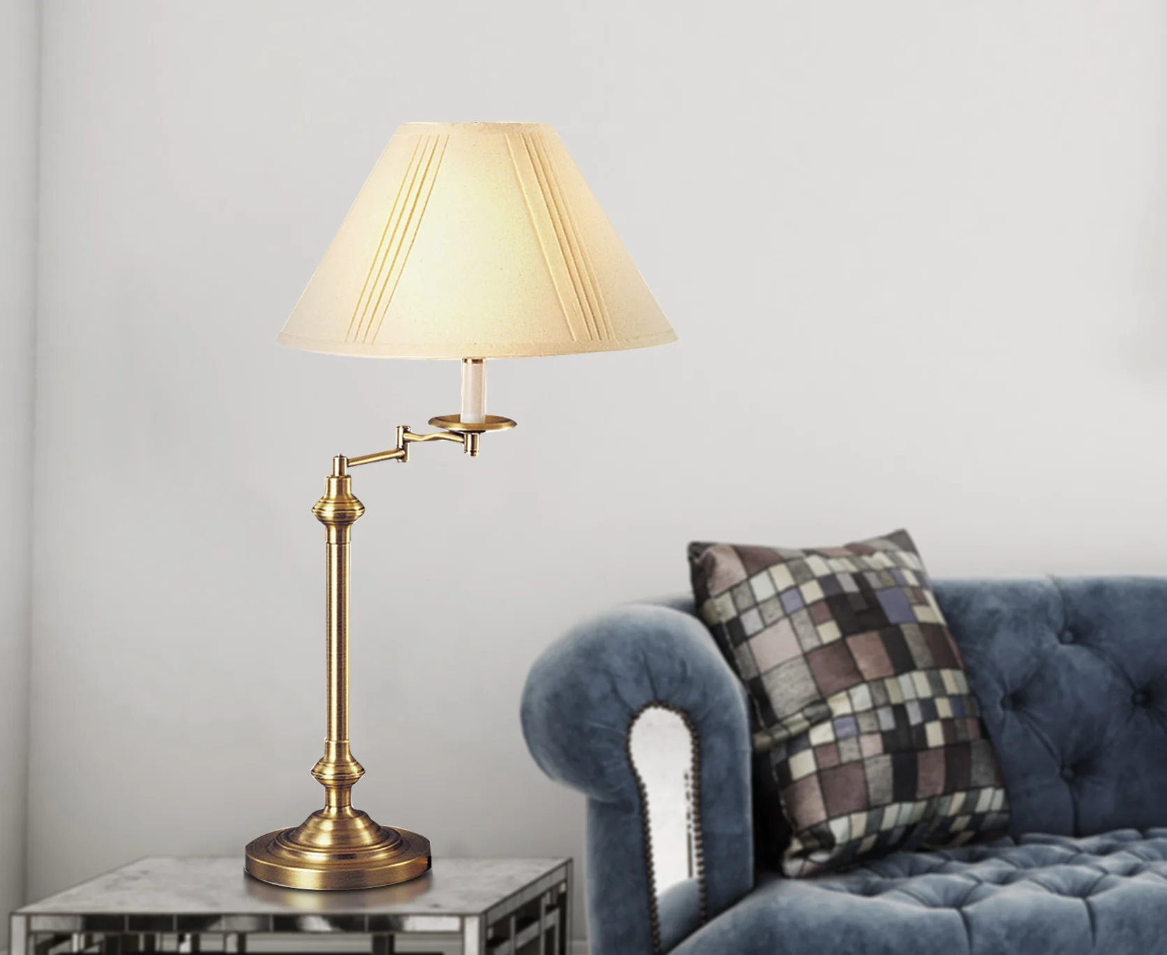 Bronze Metal Swing Arm Table Lamp With Off White Empire Shade By Homeroots - Image 5