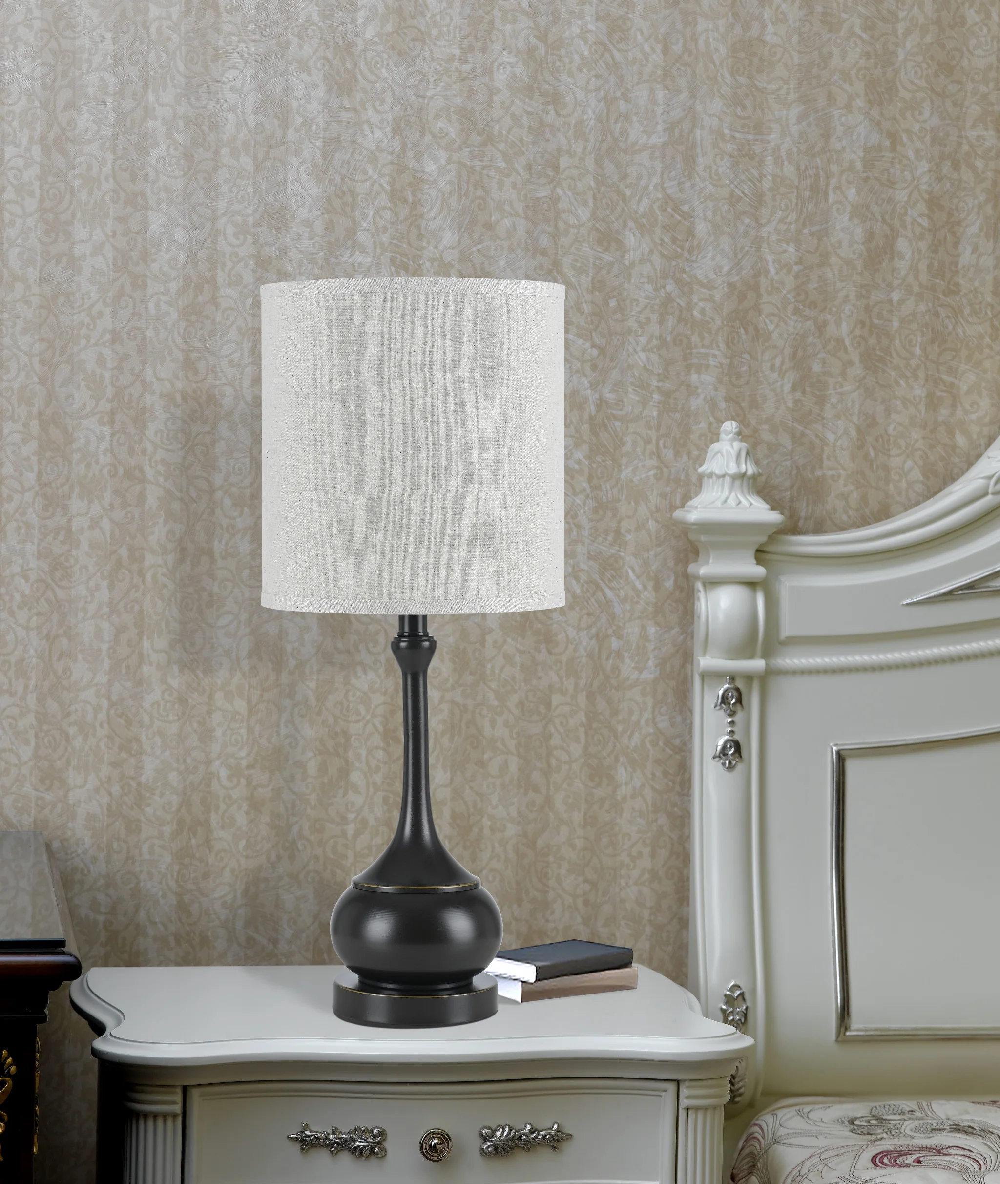 Bronze Metal Table Lamp With Beige Drum Shade By Homeroots - Image 2