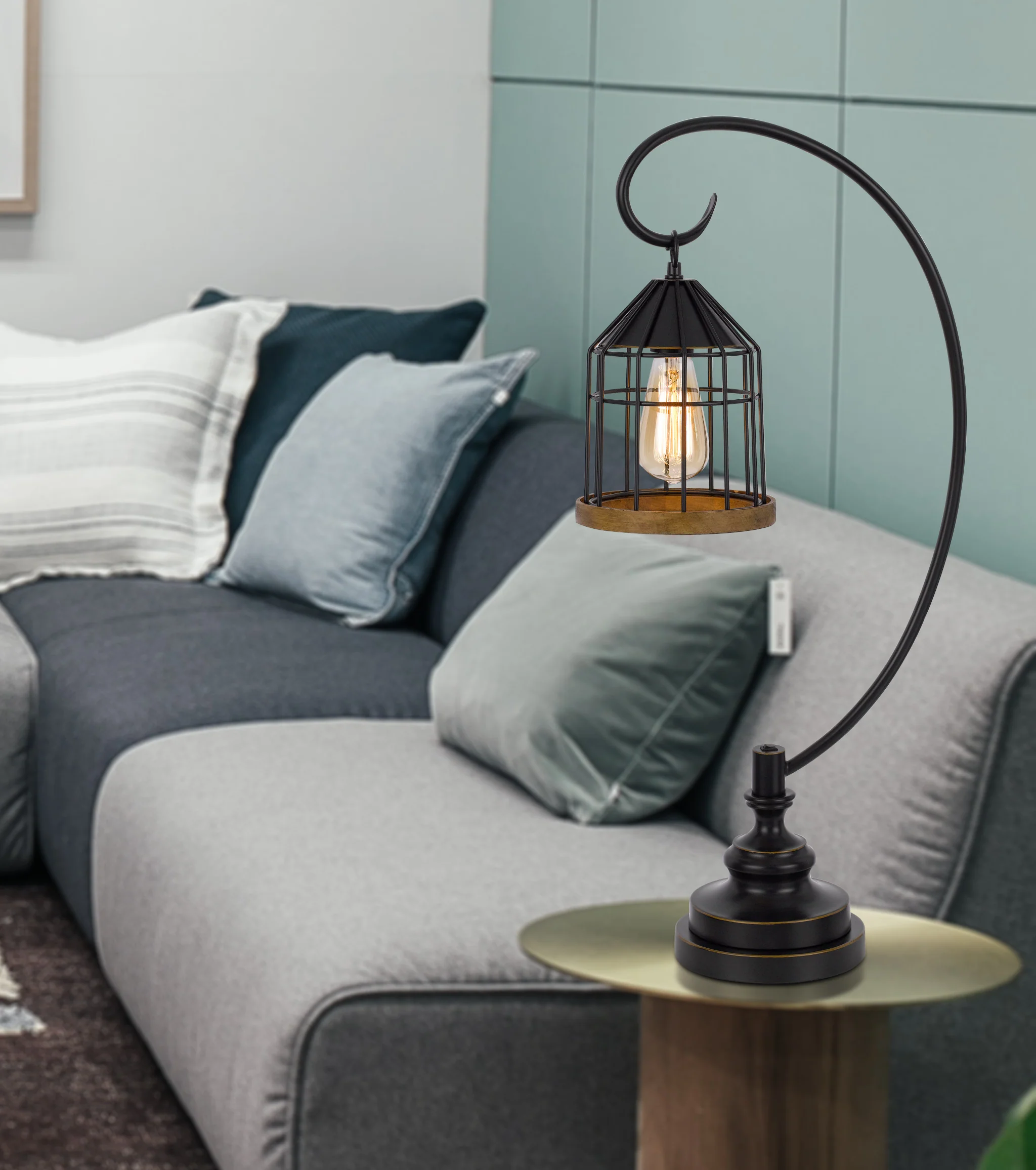 Bronze Metal Table Lamp With Bronze Cage Shade By Homeroots - Image 3