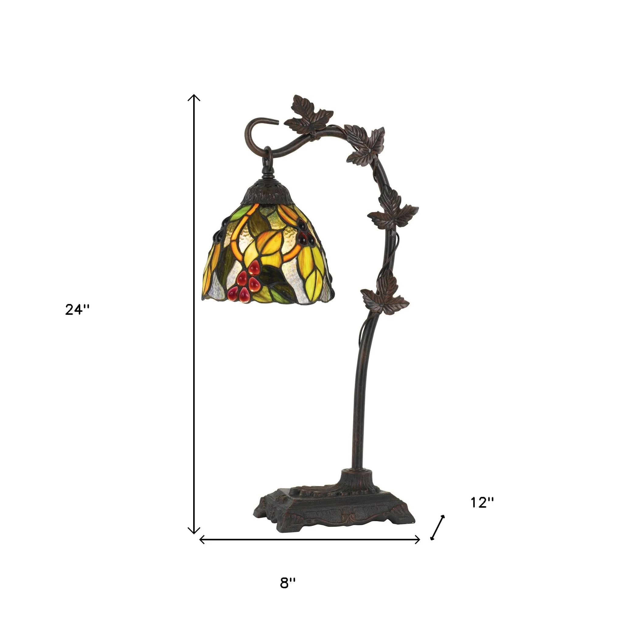 Bronze Metal Tiffany Style Table Lamp With Hanging Stained Glass Shade By Homeroots - Image 3